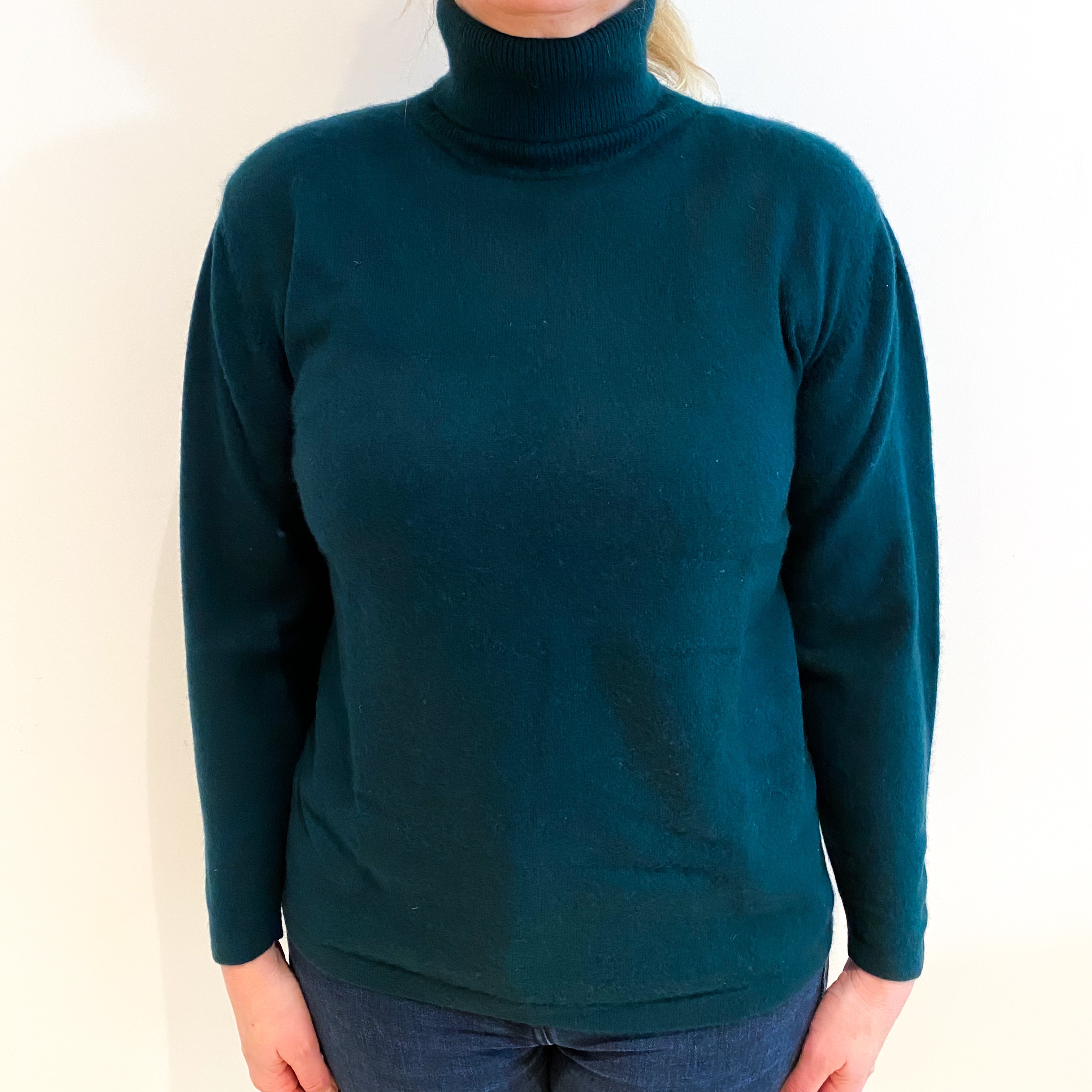 Bottle Green Cashmere Polo Neck Jumper Large