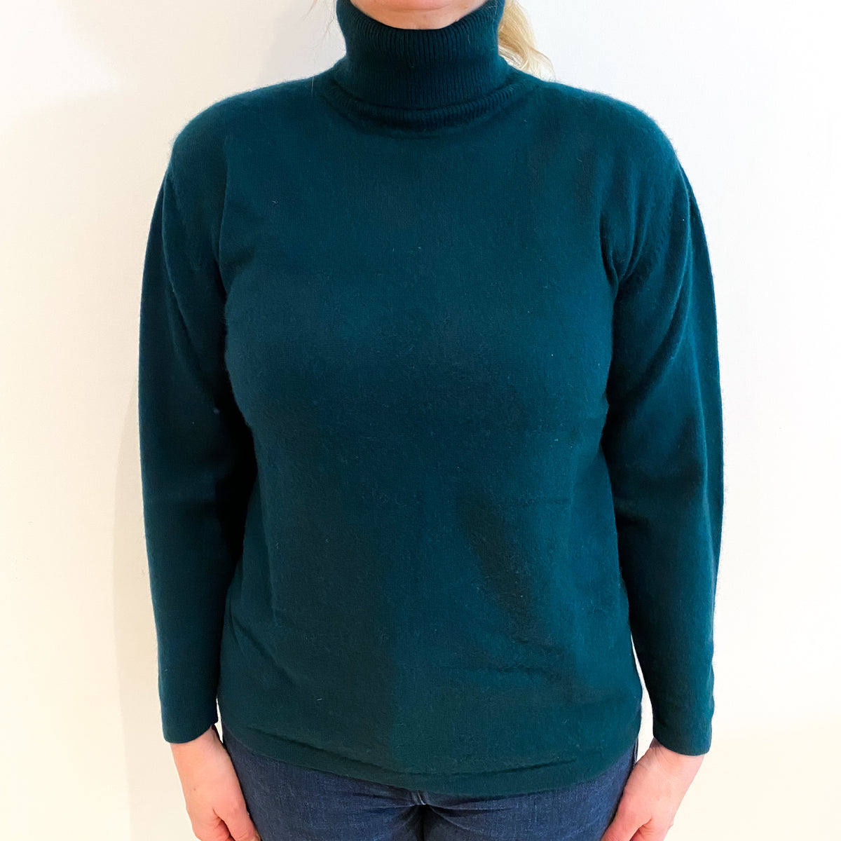 Bottle Green Cashmere Polo Neck Jumper Large