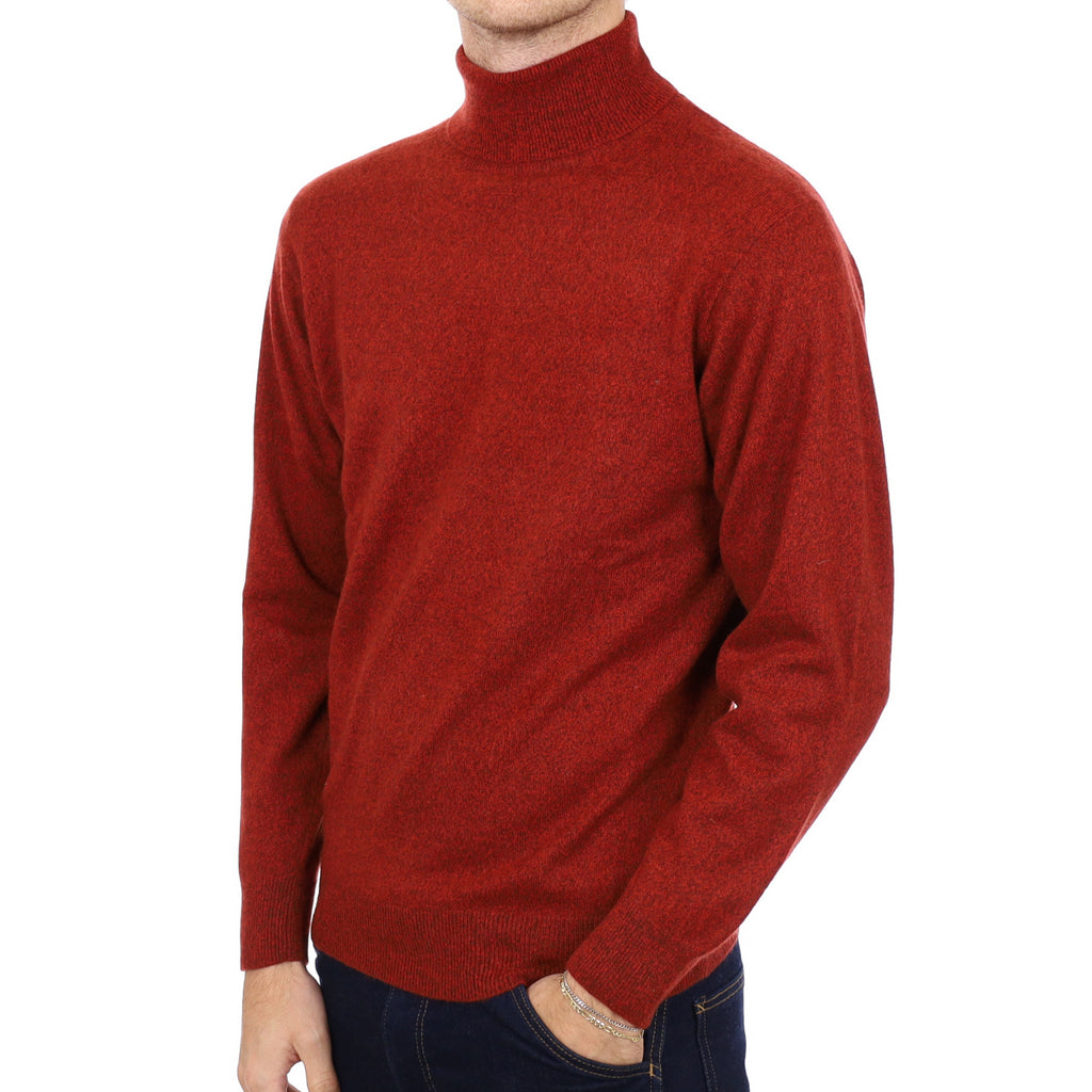 Men's Phoenix Red Marl Cashmere Polo Neck Jumper Medium