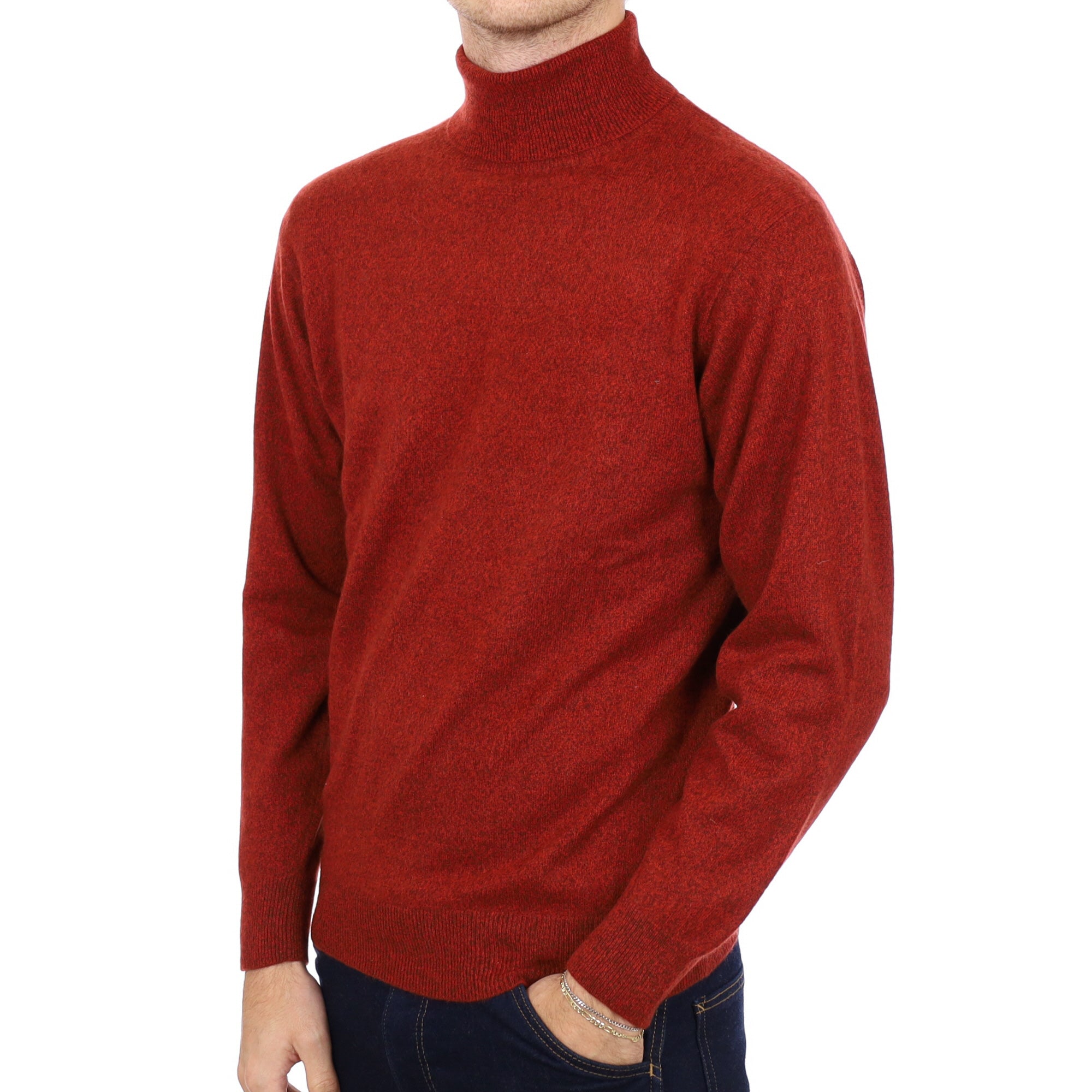 Men's Phoenix Red Marl Cashmere Polo Neck Jumper Medium