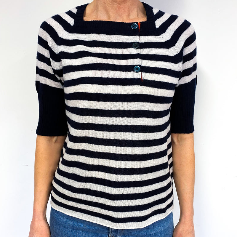 Dark Navy And Cream Cashmere Crew Neck Jumper Medium
