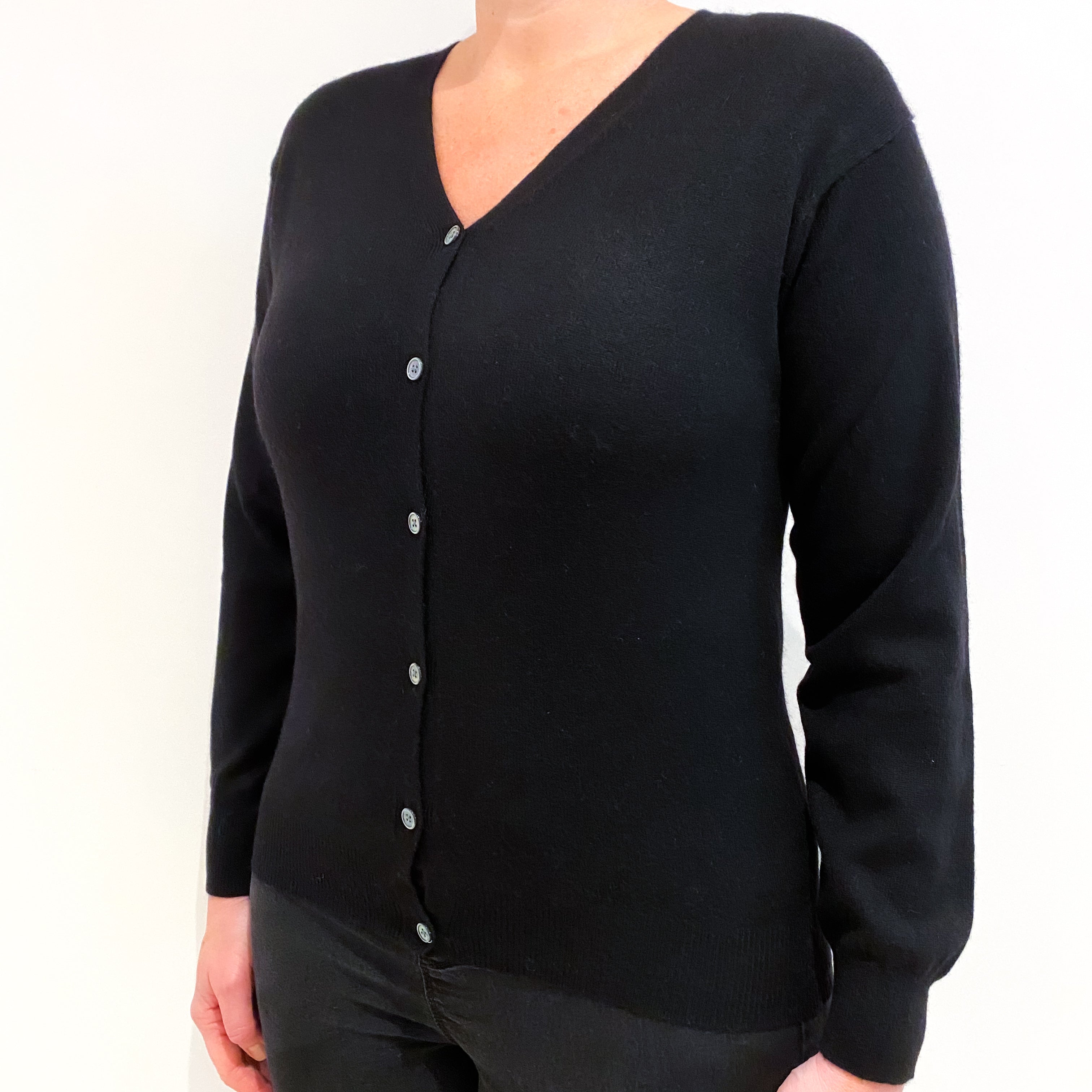 Black Cashmere V-Neck Cardigan Large