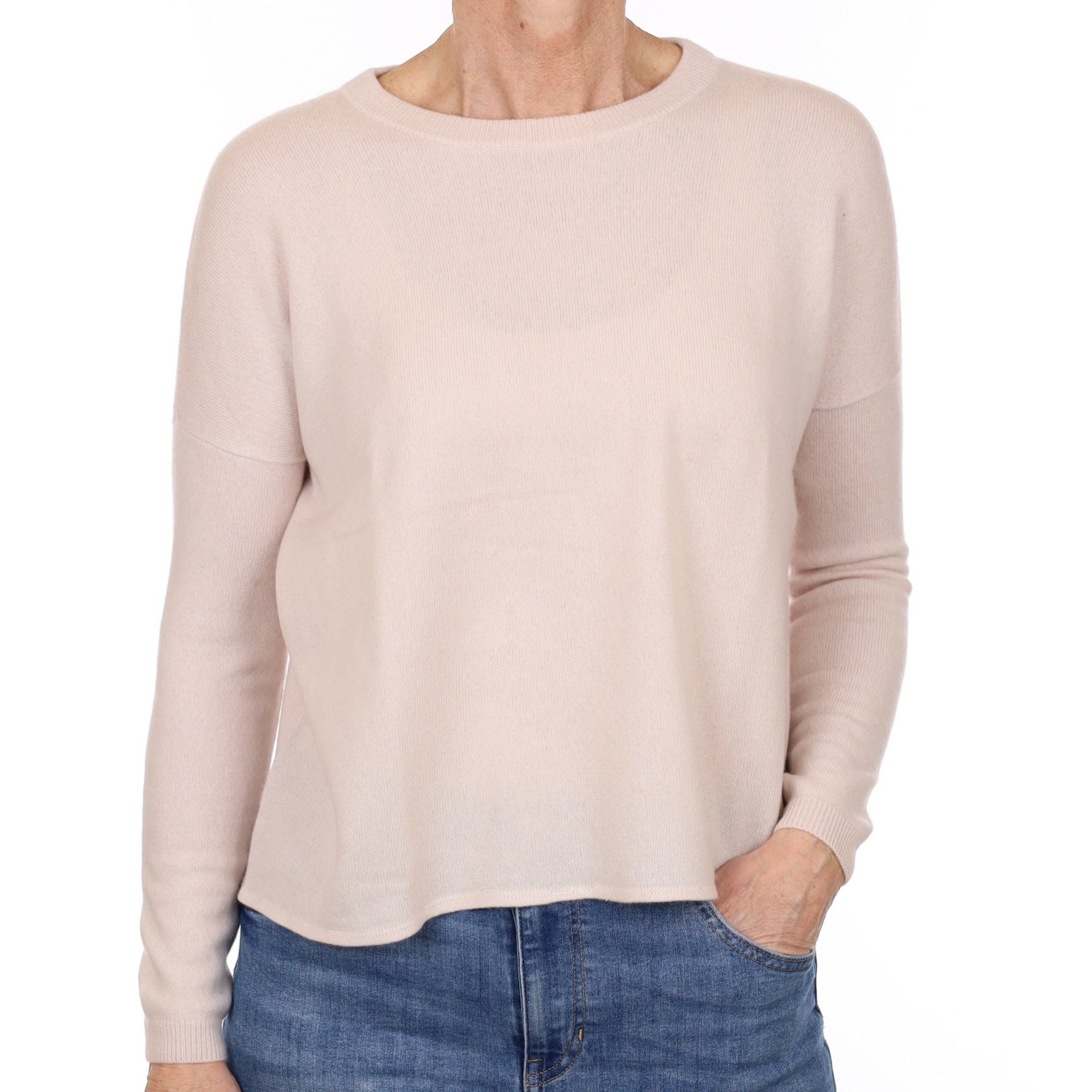 Oyster Pink Cashmere Boxy Crew Neck Jumper Small