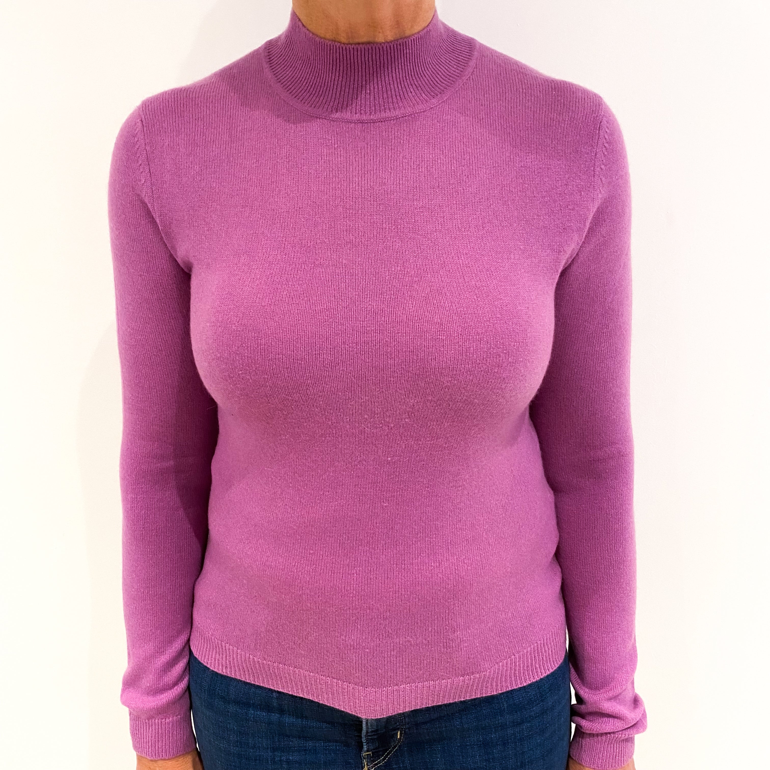 Mauve Pink Cashmere Turtle Neck Jumper Medium