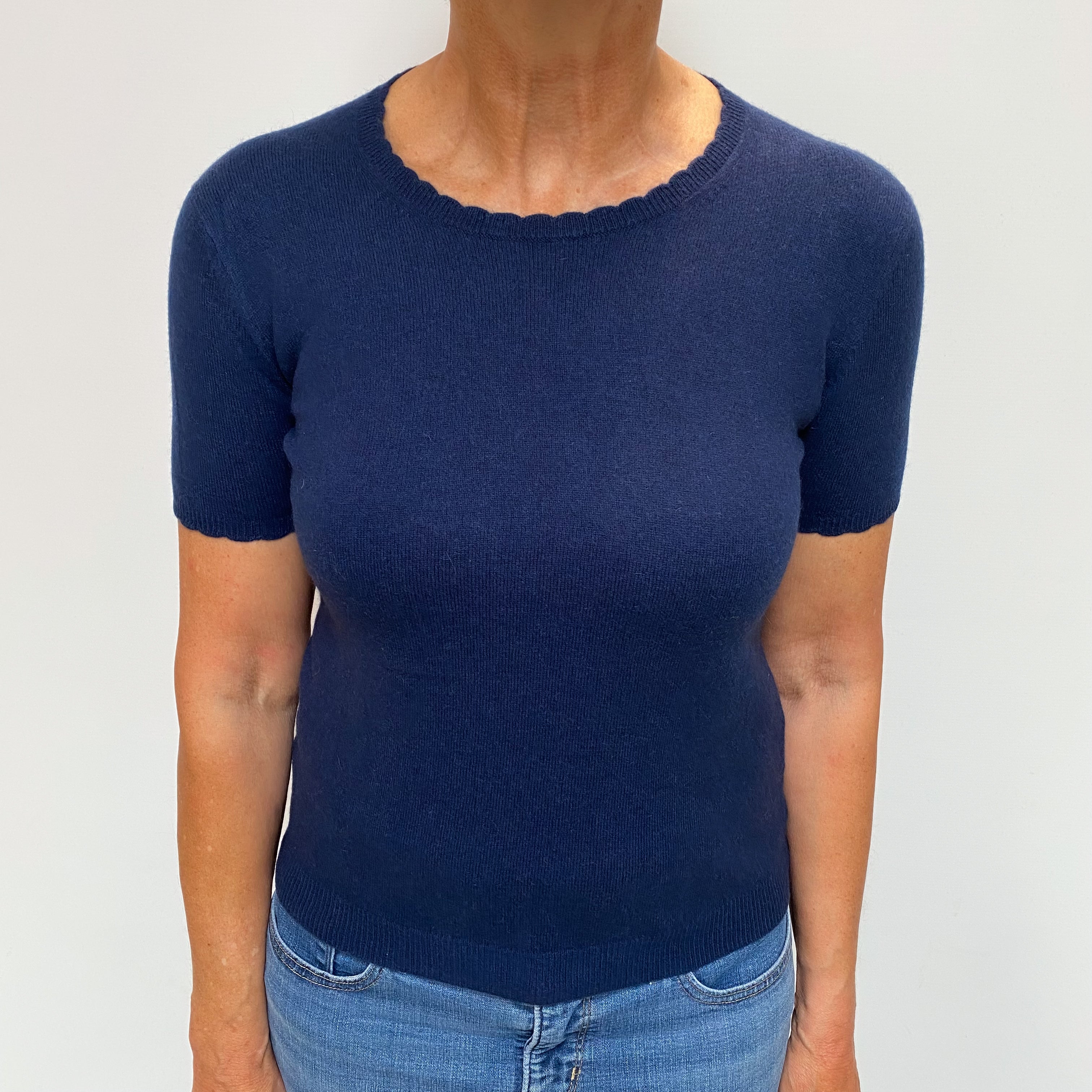 French Navy Cashmere Crew Neck Short Sleeved Jumper Medium
