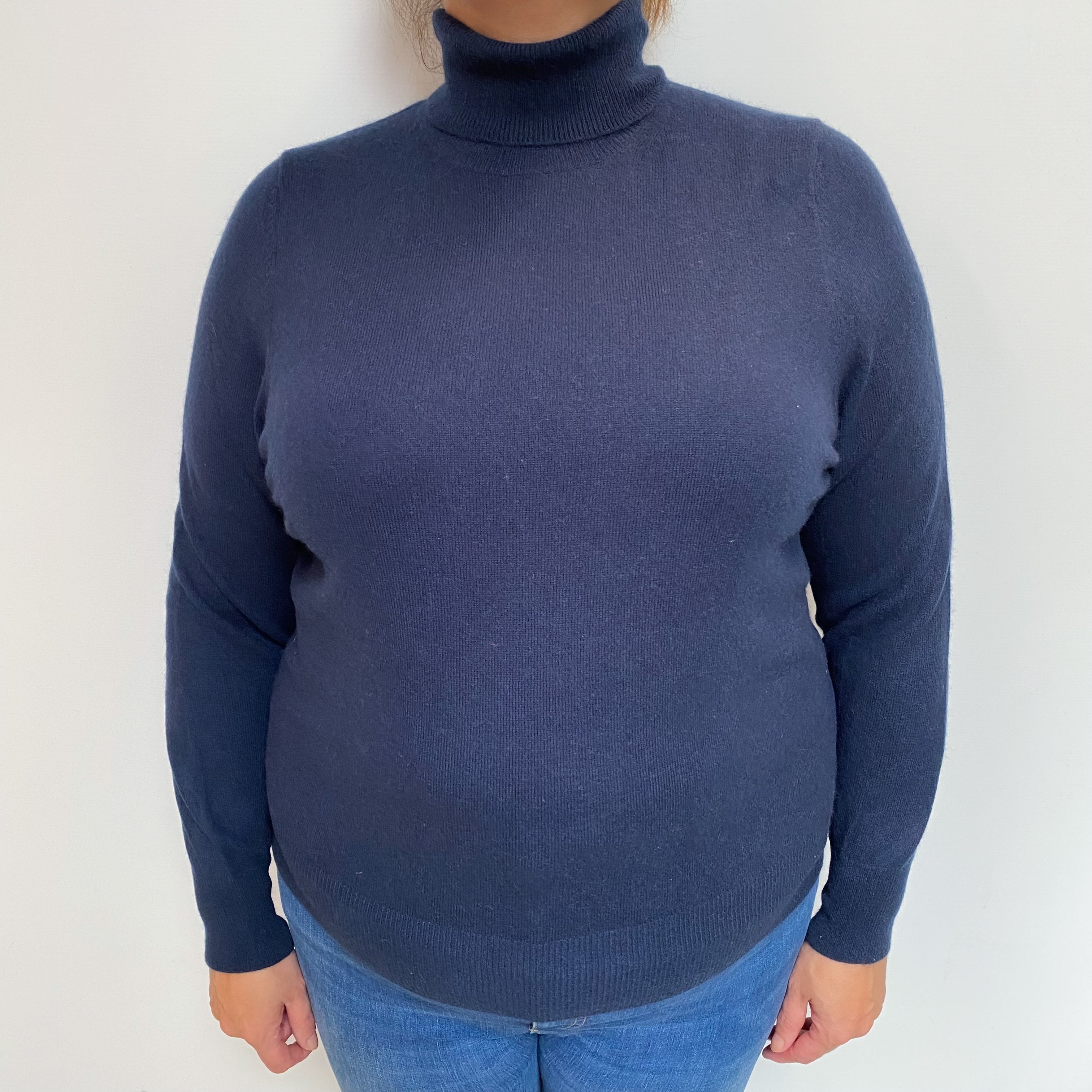Navy Blue Cashmere Polo Neck Jumper Extra Large