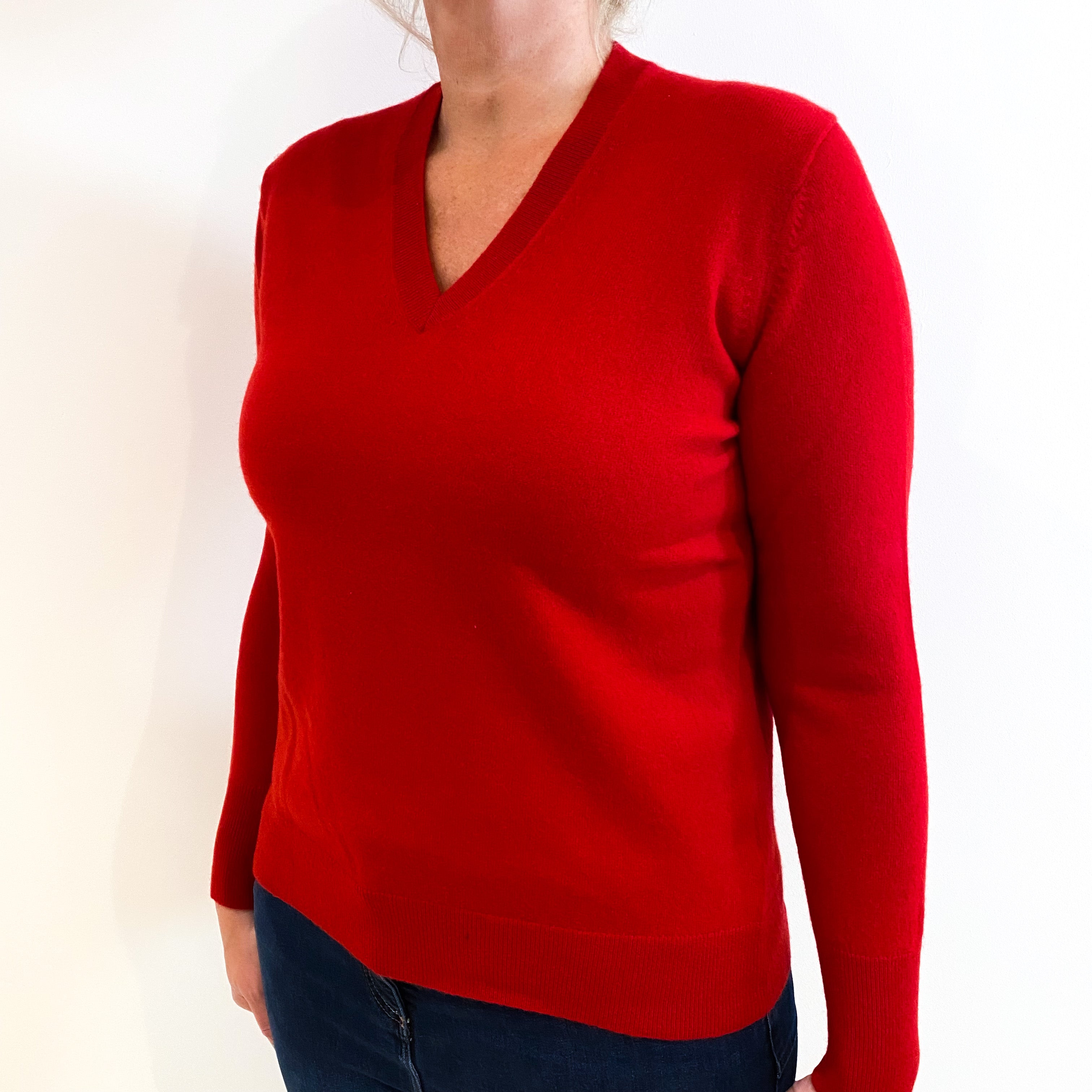 Post Box Red Cashmere V-Neck Jumper Large