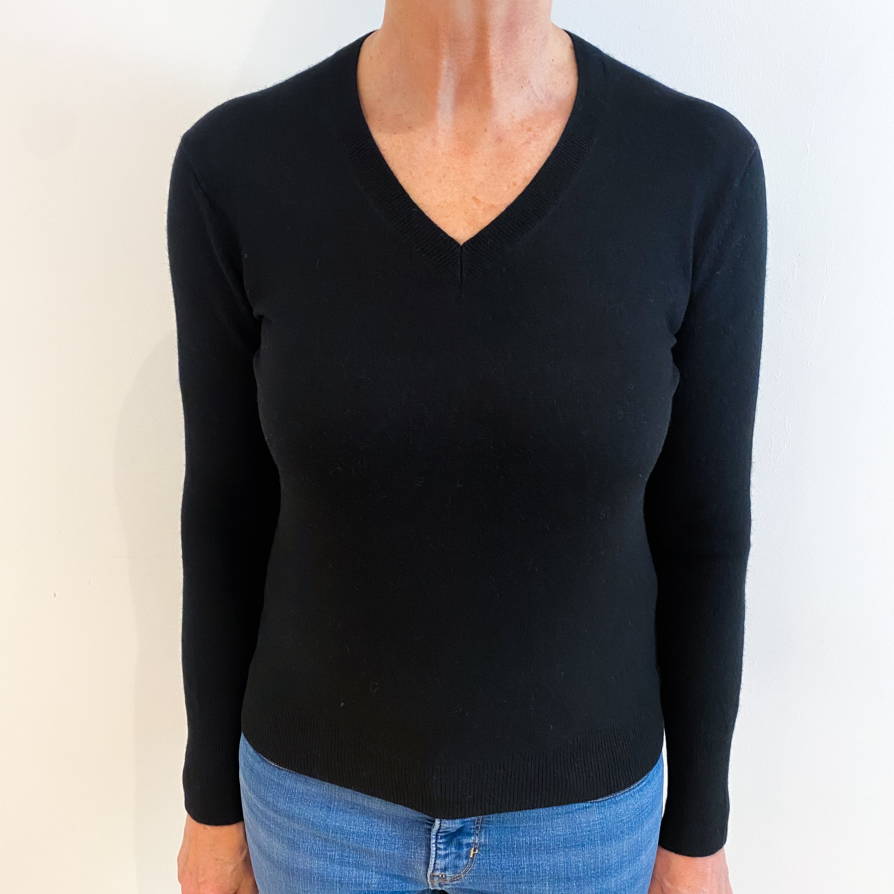 Black Cashmere V Neck Jumper Medium