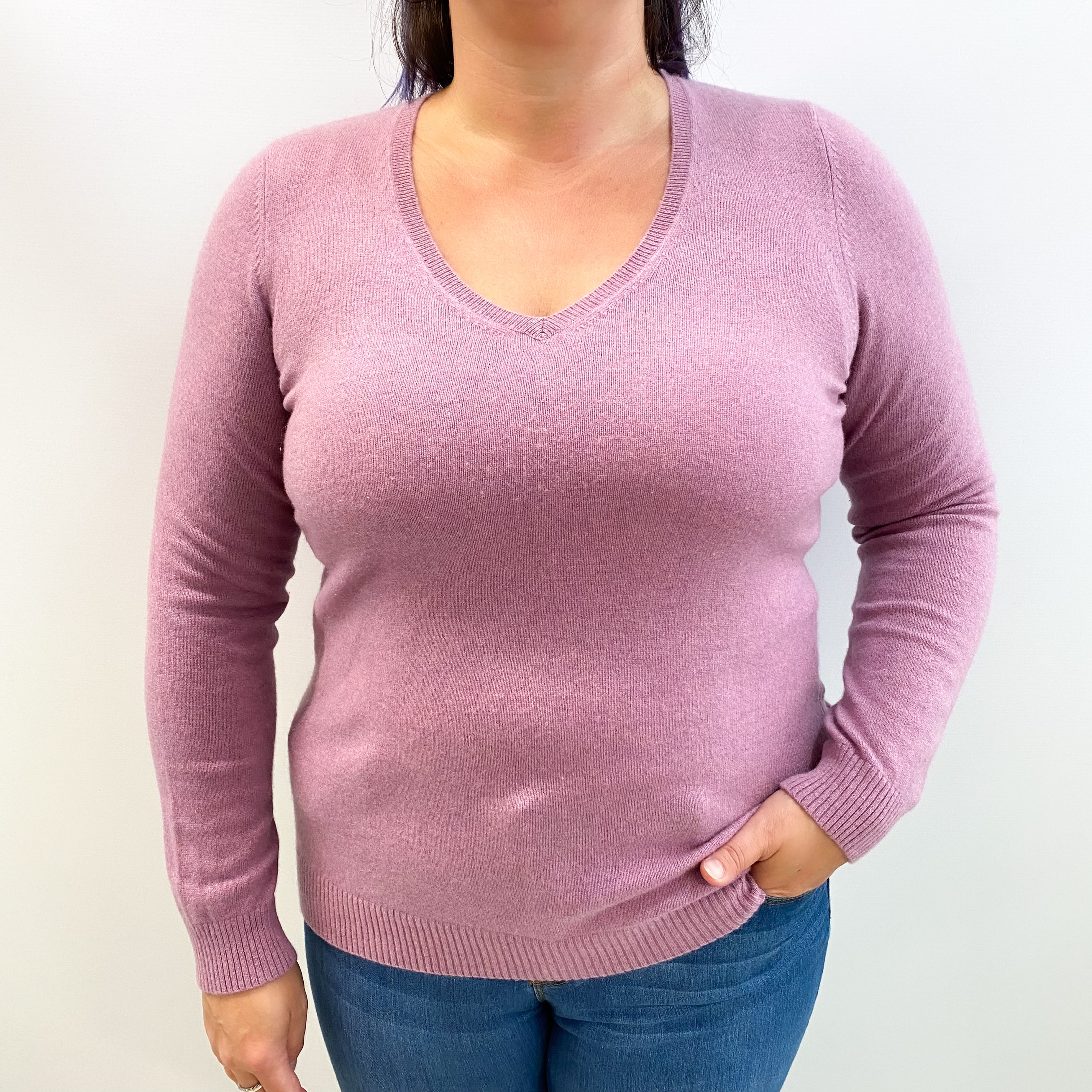 LL Bean Mauve Pink Cashmere V Neck Jumper Large