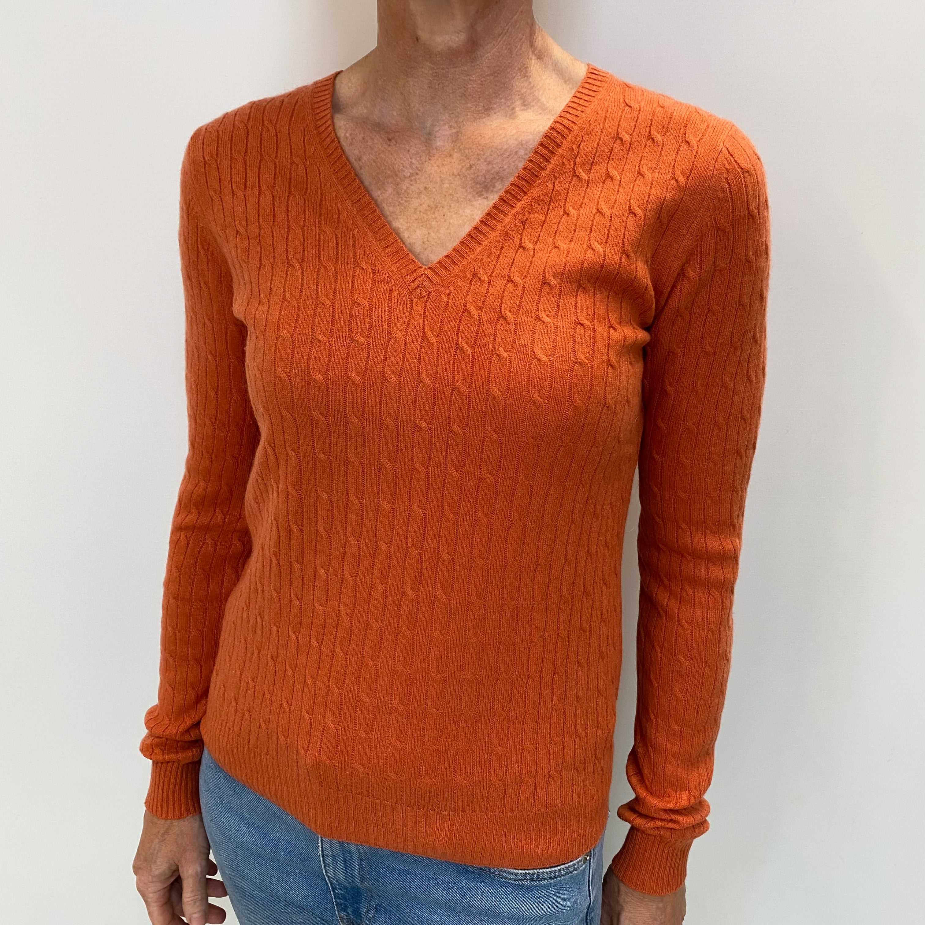 Pumpkin Orange Cashmere V Neck Jumper Small
