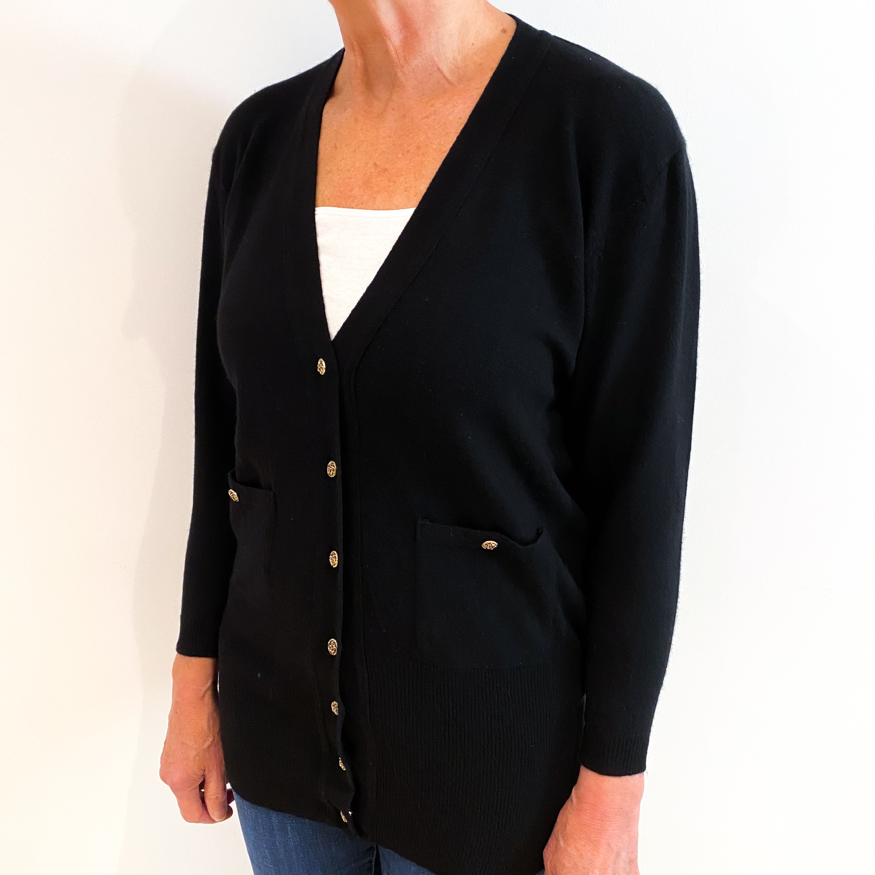 Vintage Black Longline Cashmere Cardigan Medium