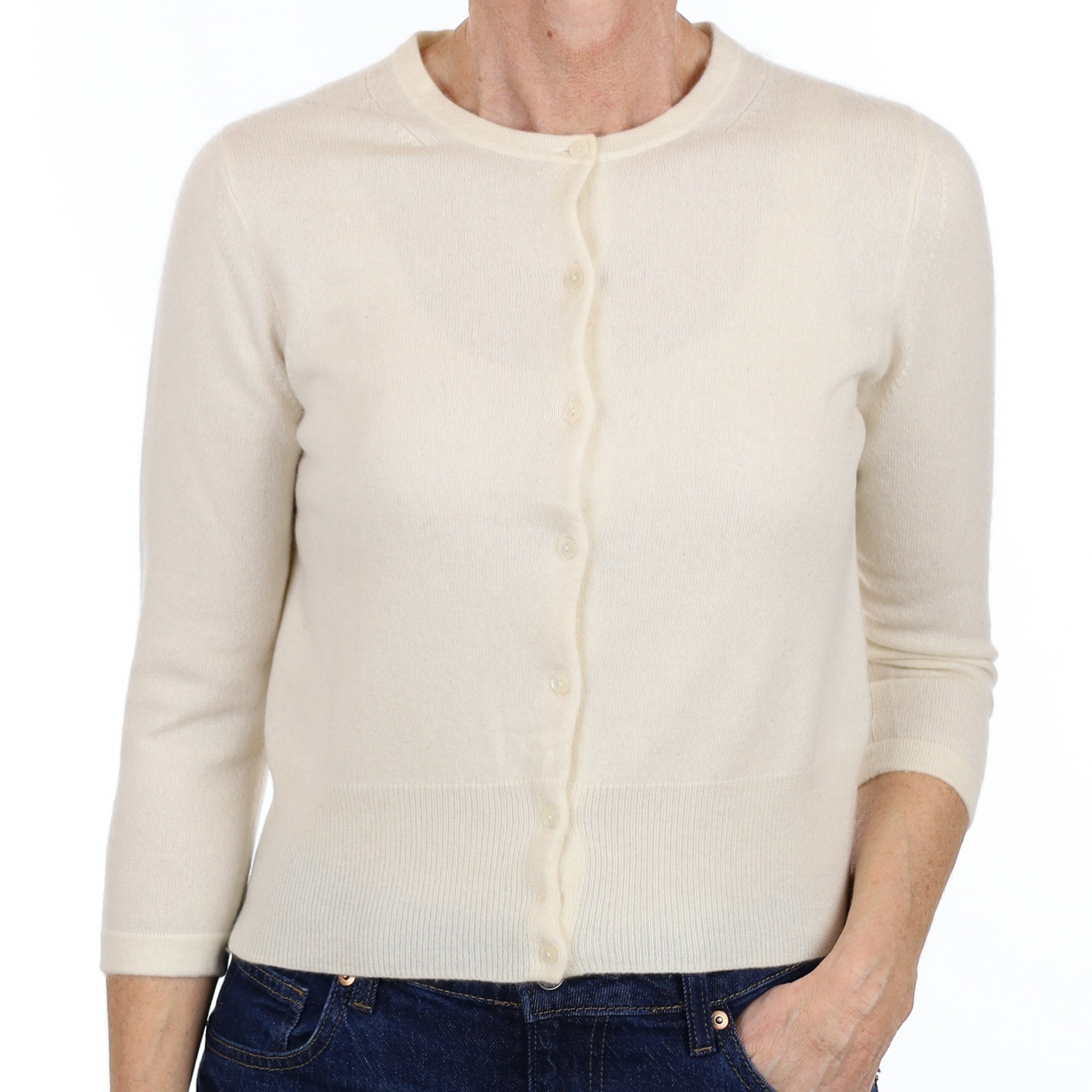 Vanilla Cream Cashmere Crew Neck Cardigan Small