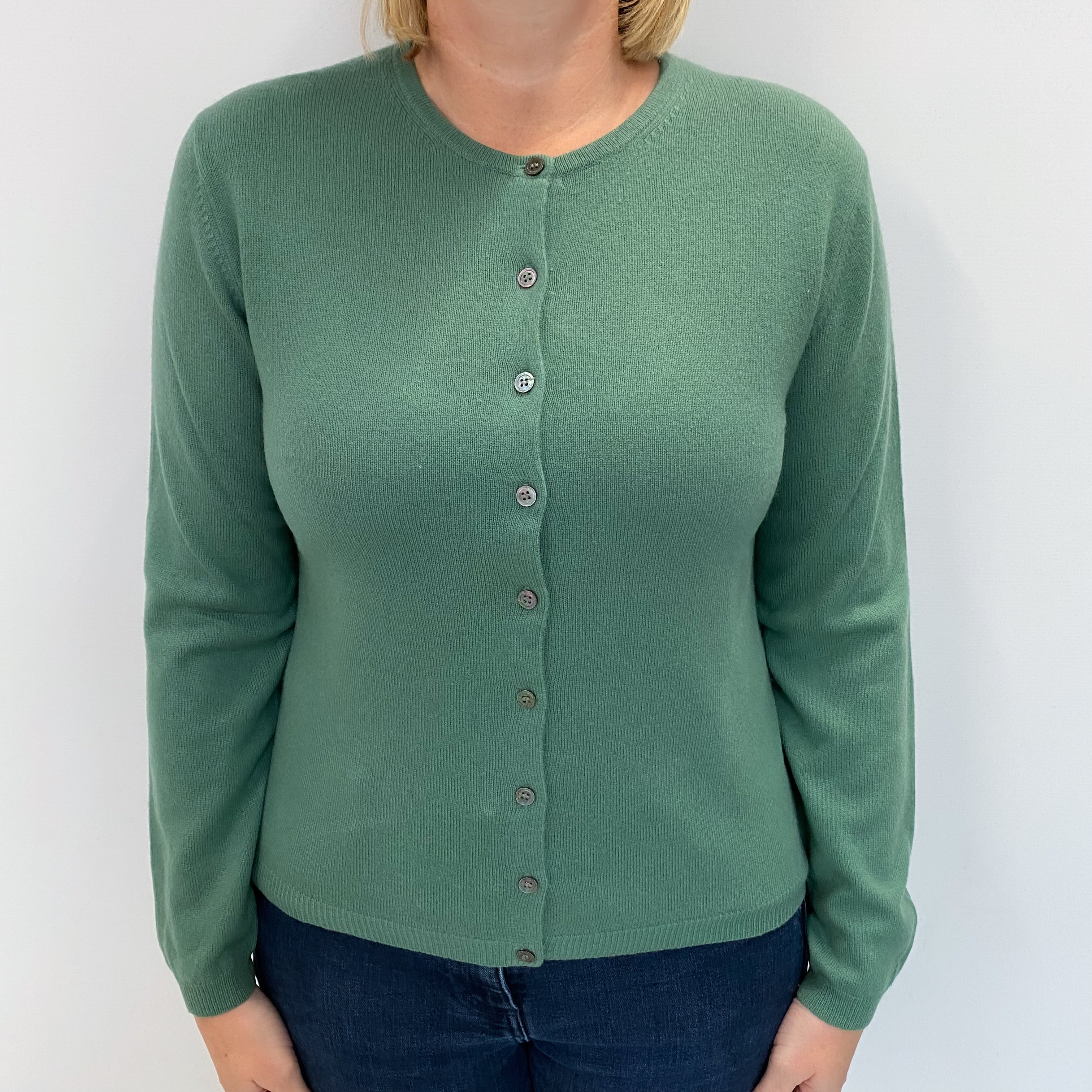 Sea Green Cashmere Crew Neck Cardigan Large