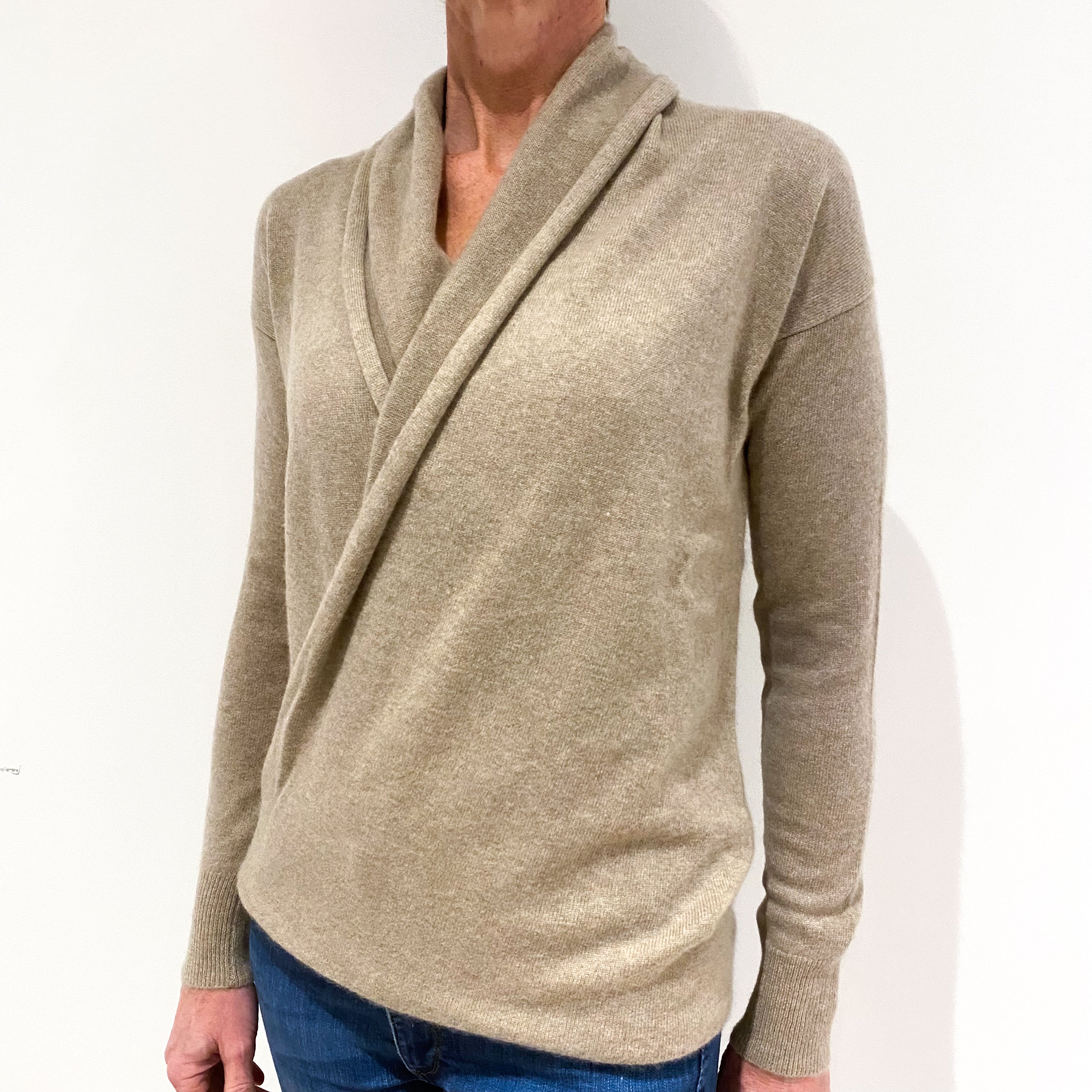Fawn Brown Cashmere V-Neck Jumper Small
