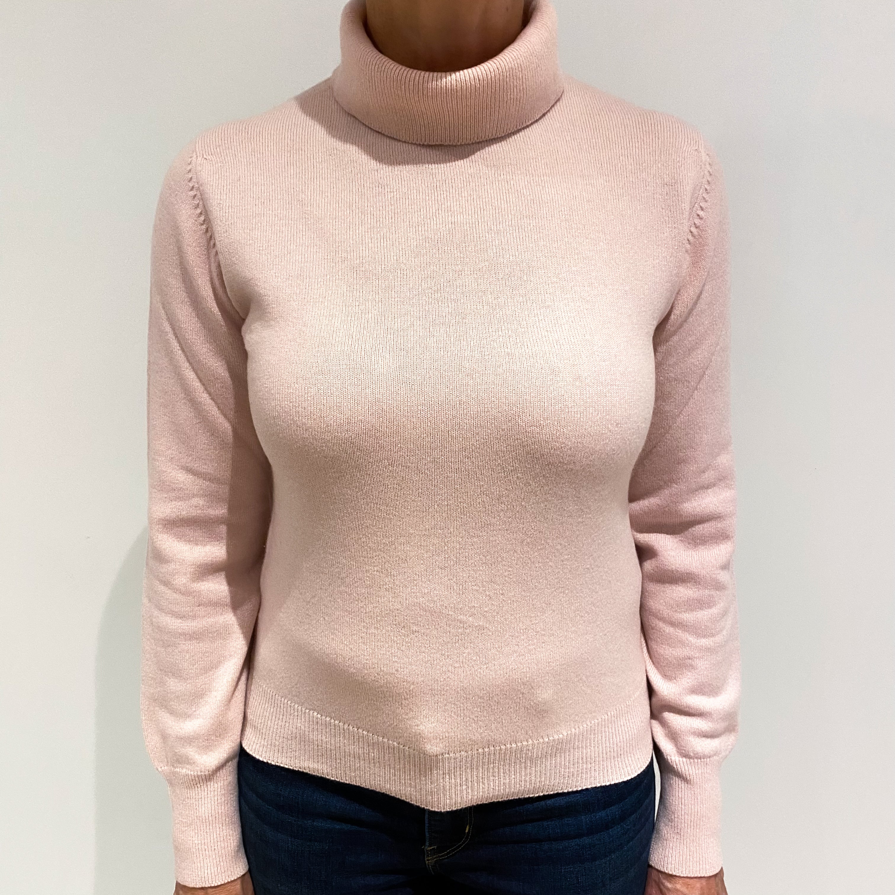 Pale Pink Cashmere Polo Neck Jumper Medium