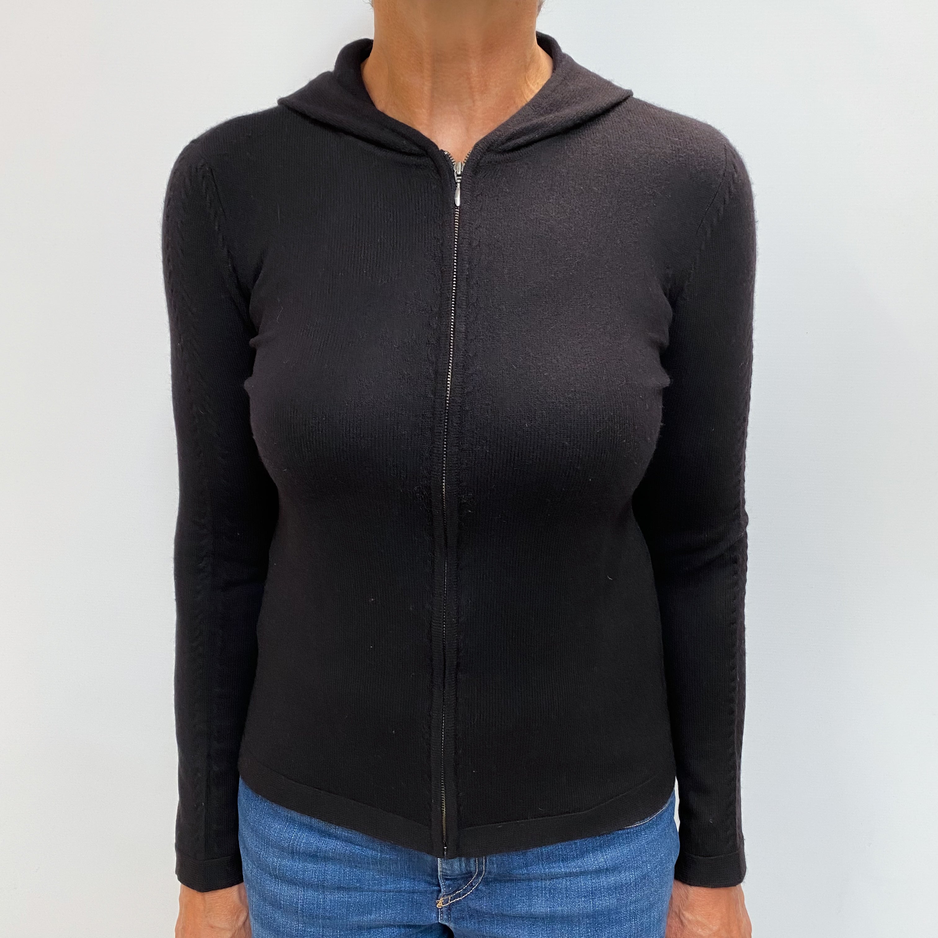 Black Cashmere Zip Up Hoodie Medium