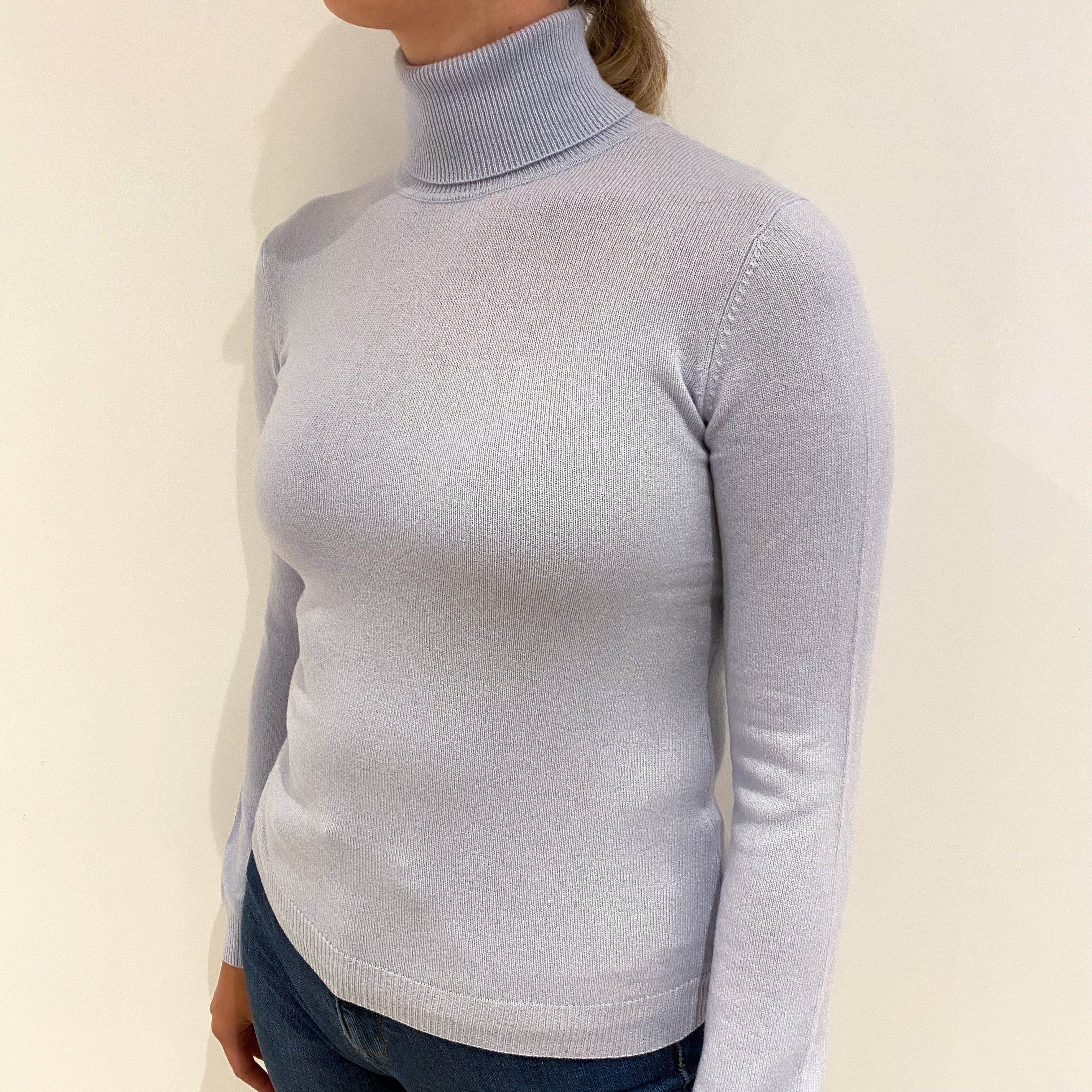 Ice Blue Cashmere Polo Neck Jumper Small