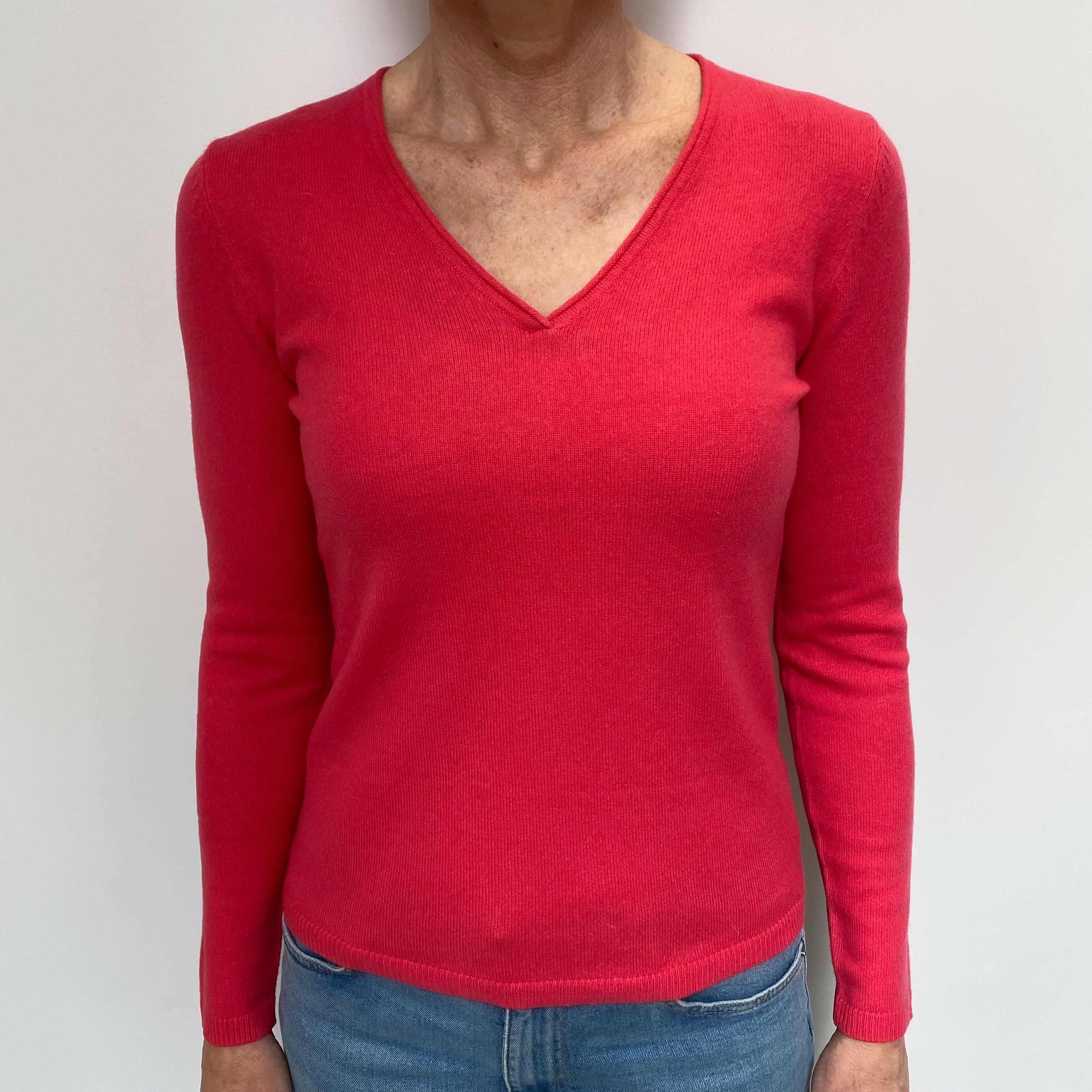 Watermelon Pink Cashmere V Neck Jumper Small