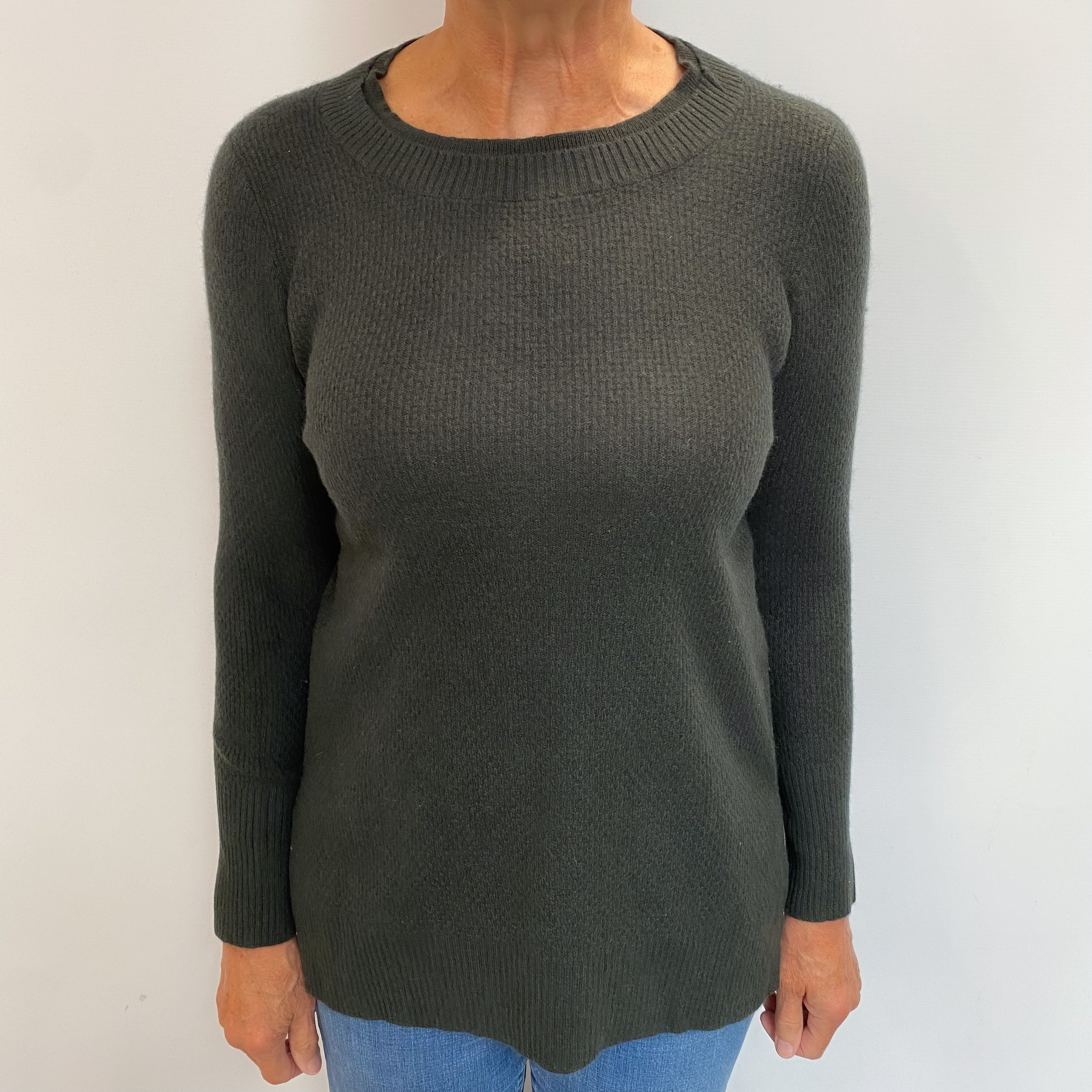 Forest Green Cashmere Crew Neck Jumper Medium