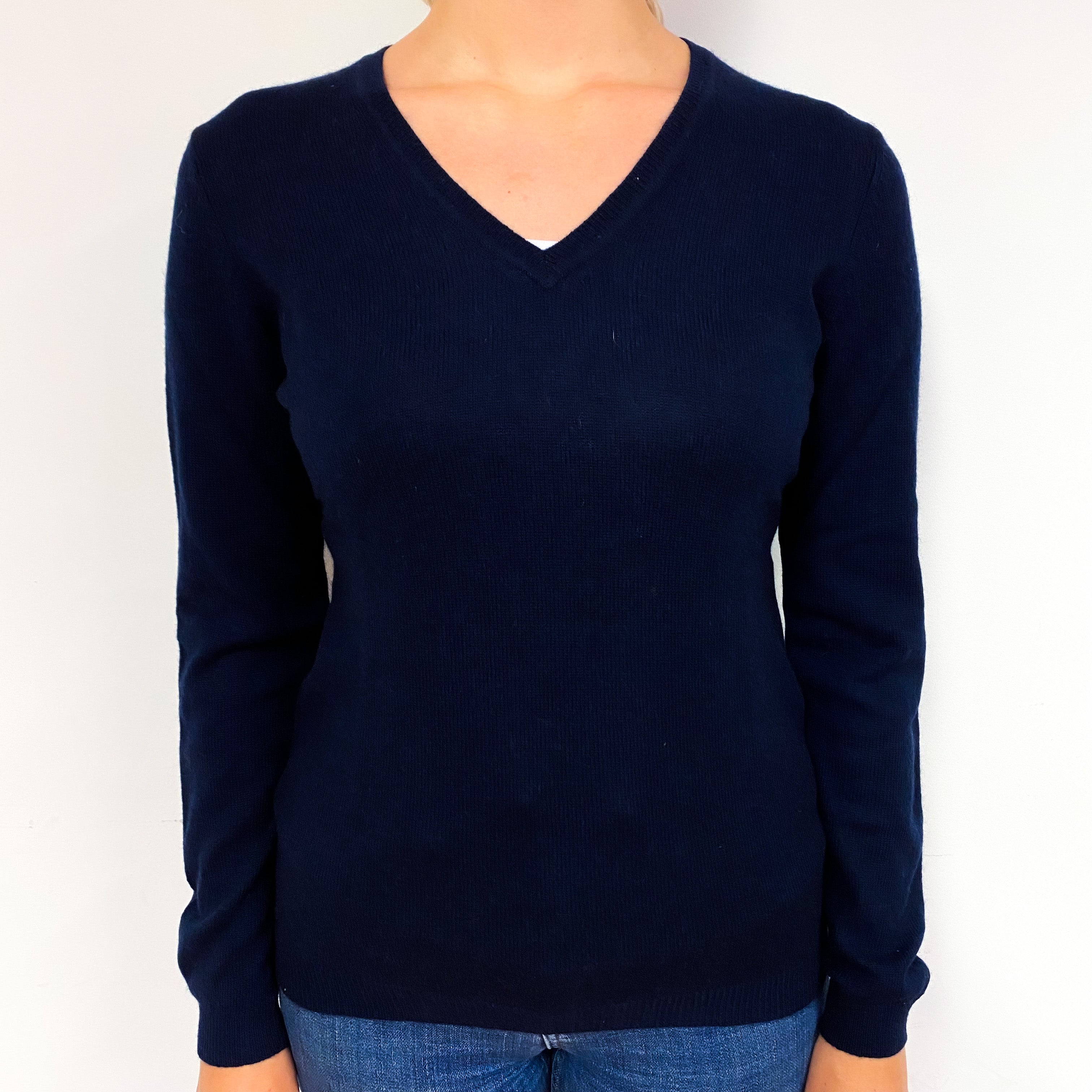 Darkest Navy Blue Cashmere V-Neck Jumper Small