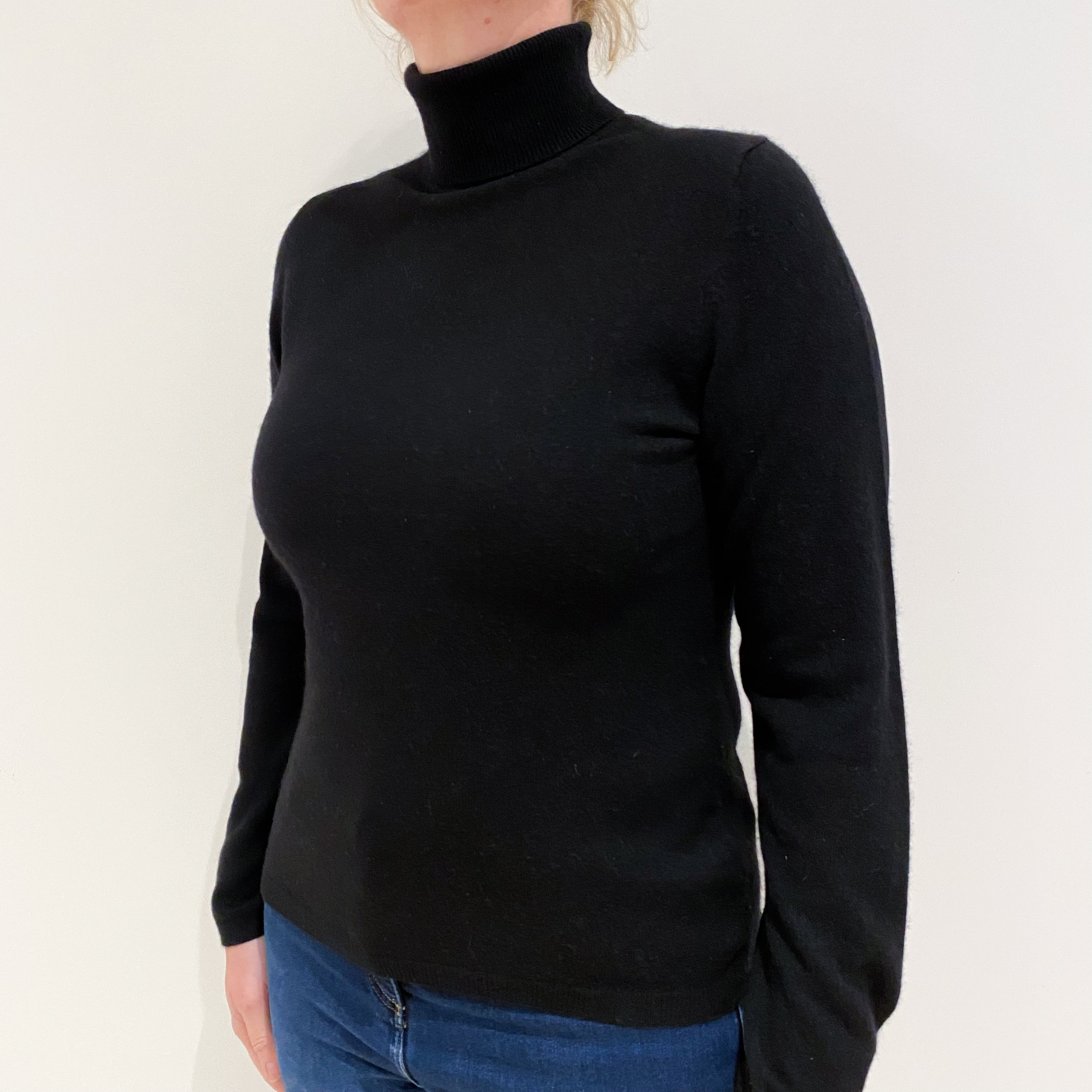 Black Cashmere Polo Neck Jumper Large