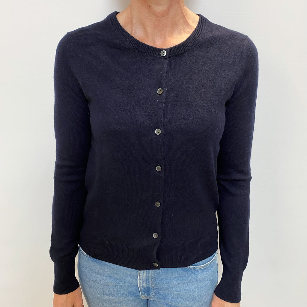 Navy Blue Cashmere Crew Neck Cardigan Small