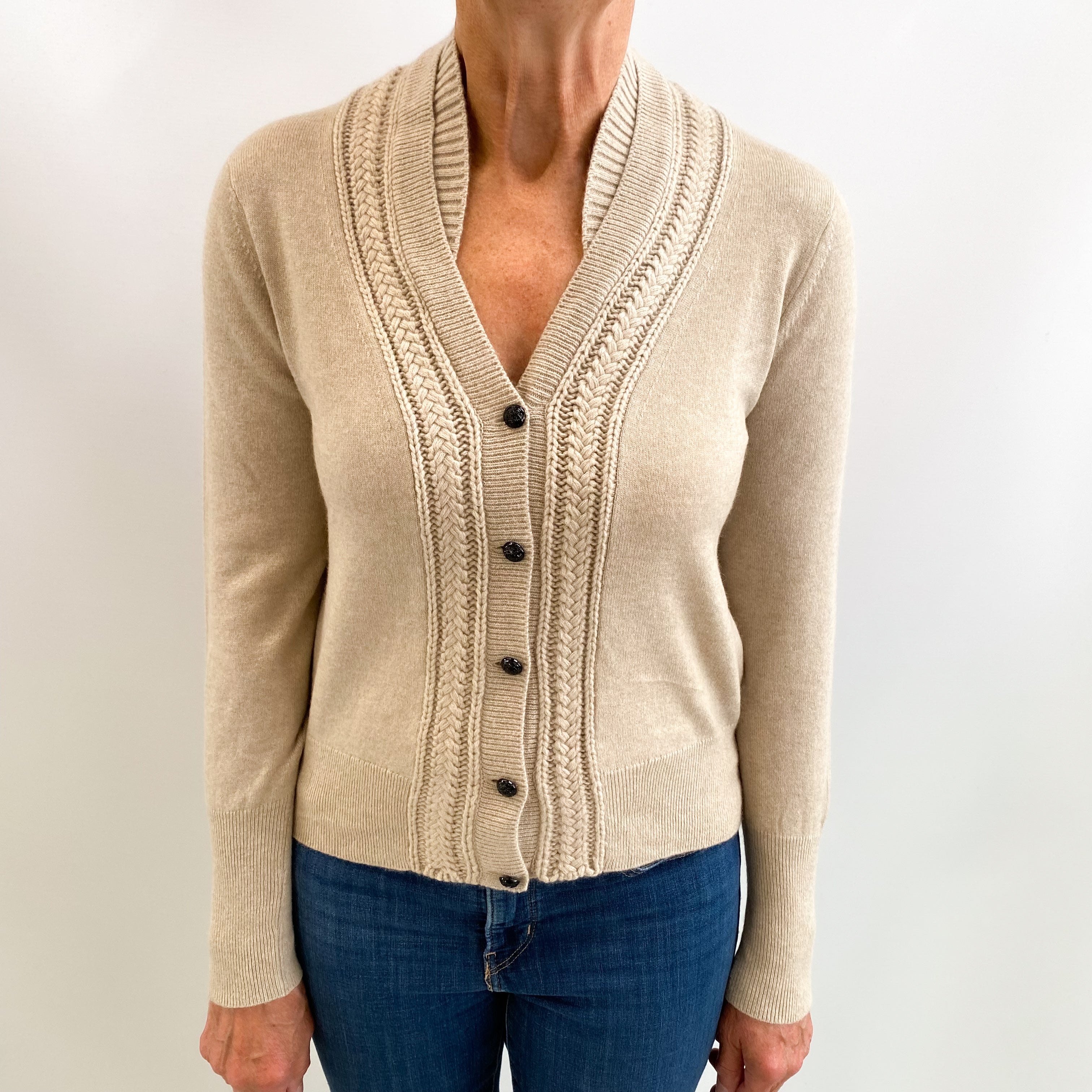 New Burberry Fawn Cashmere V Neck Cardigan Medium