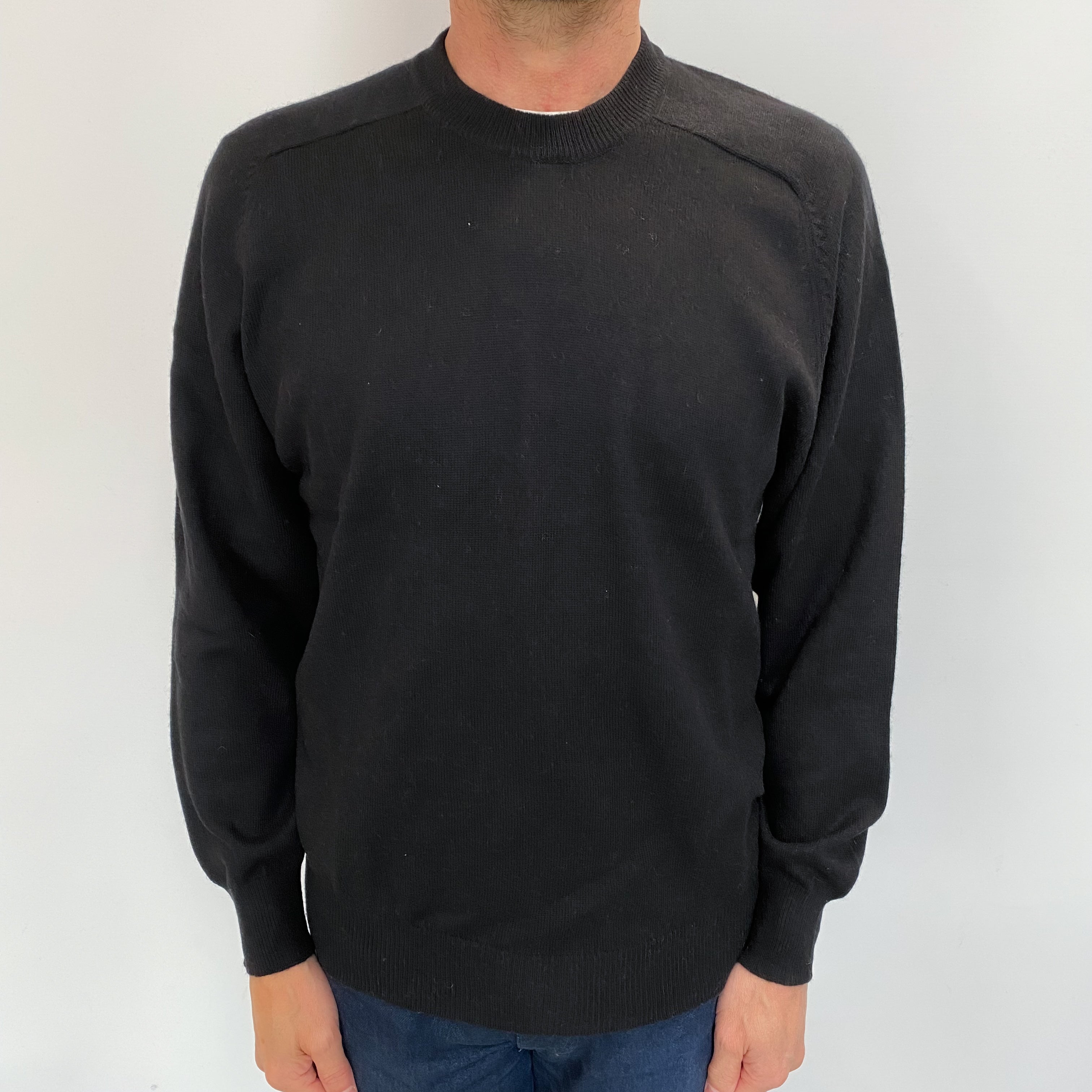 Men's Black Cashmere Crew Neck Jumper Small