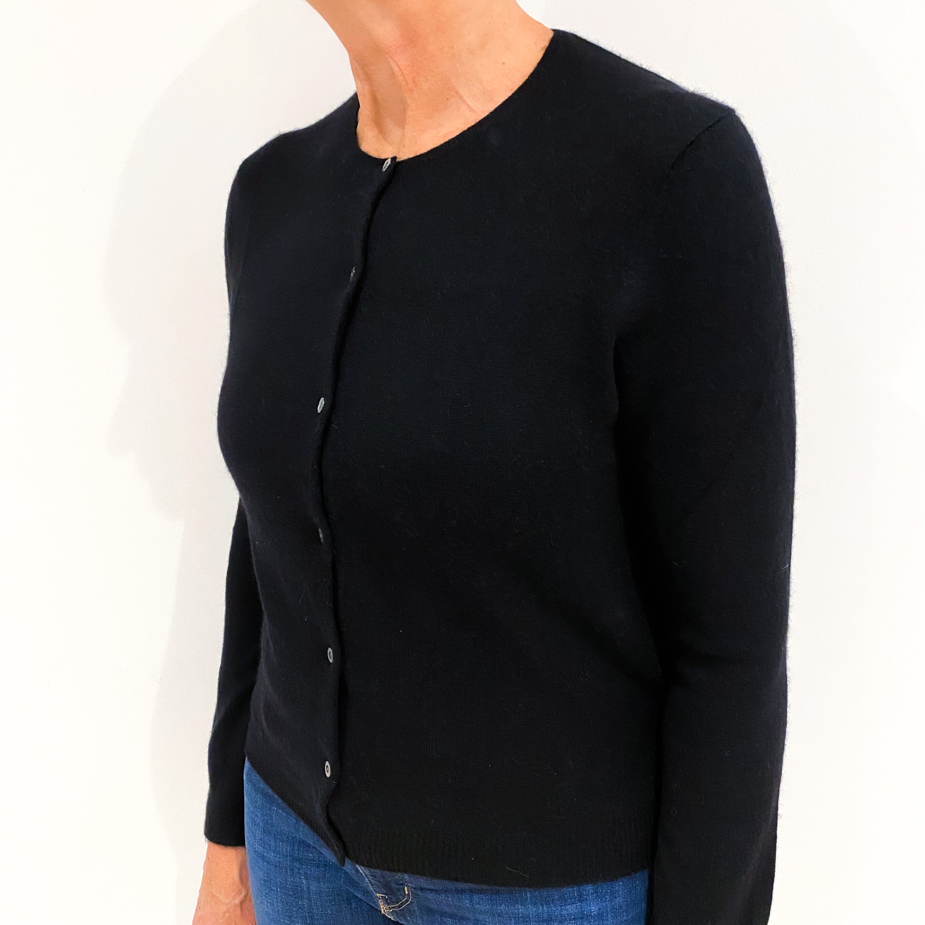 Ralph Lauren Black Cashmere Crew Neck Cardigan Medium/Petite
