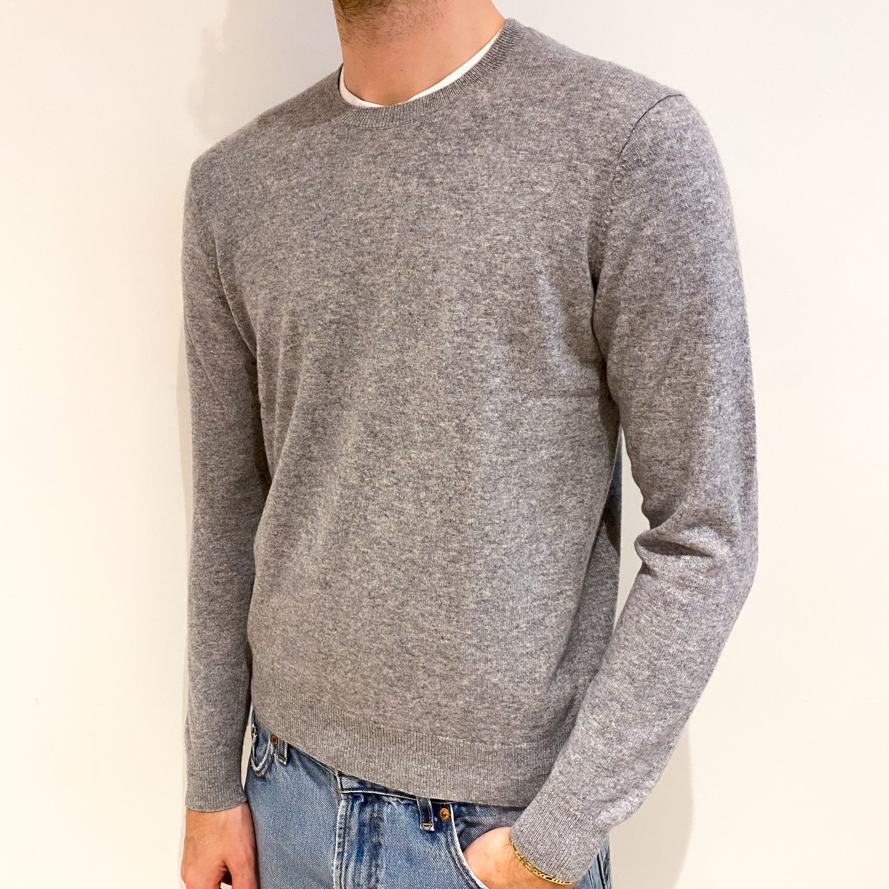Men's Smoke Grey Cashmere Crew Neck Jumper Medium