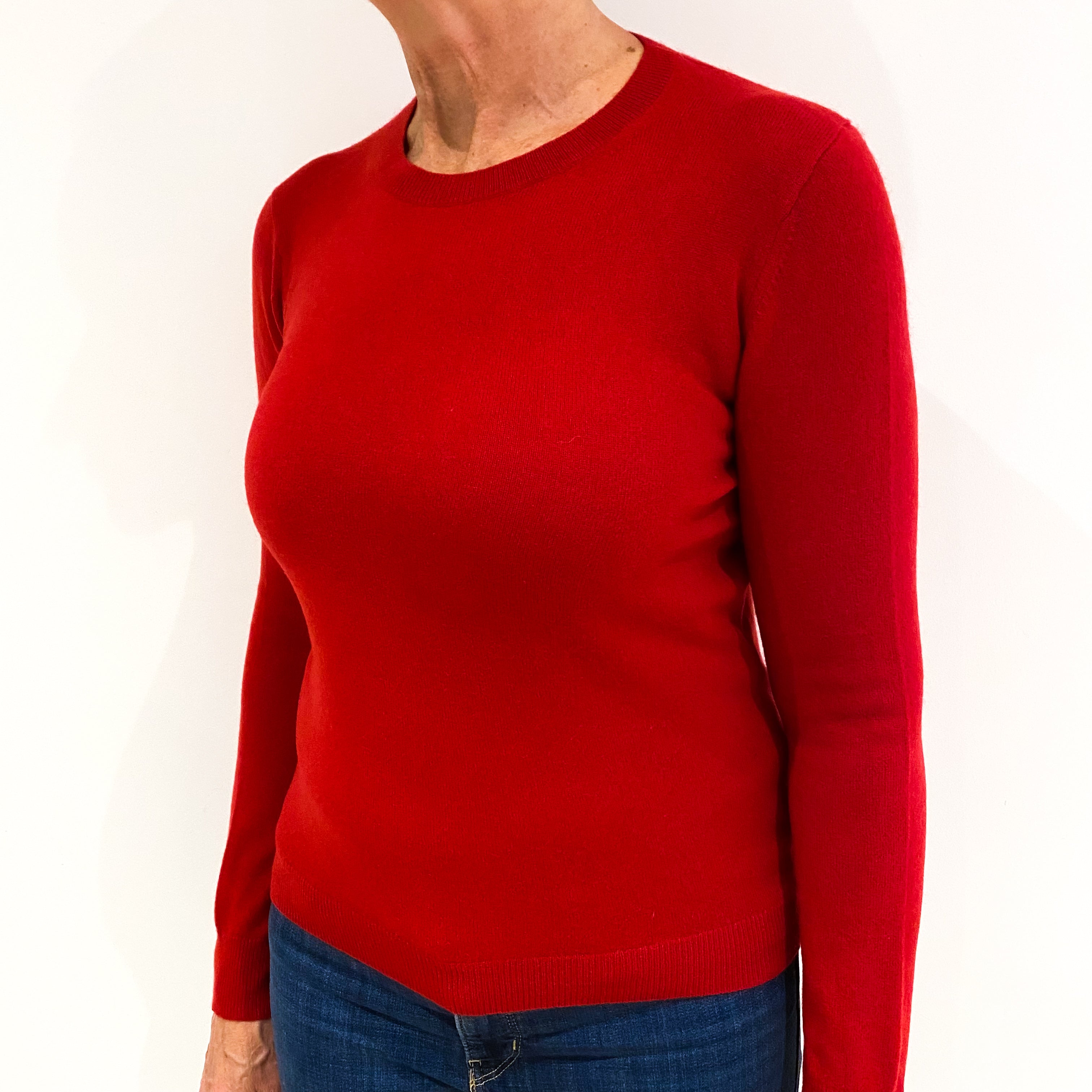 Post Box Red Cashmere Crew Neck Jumper Medium