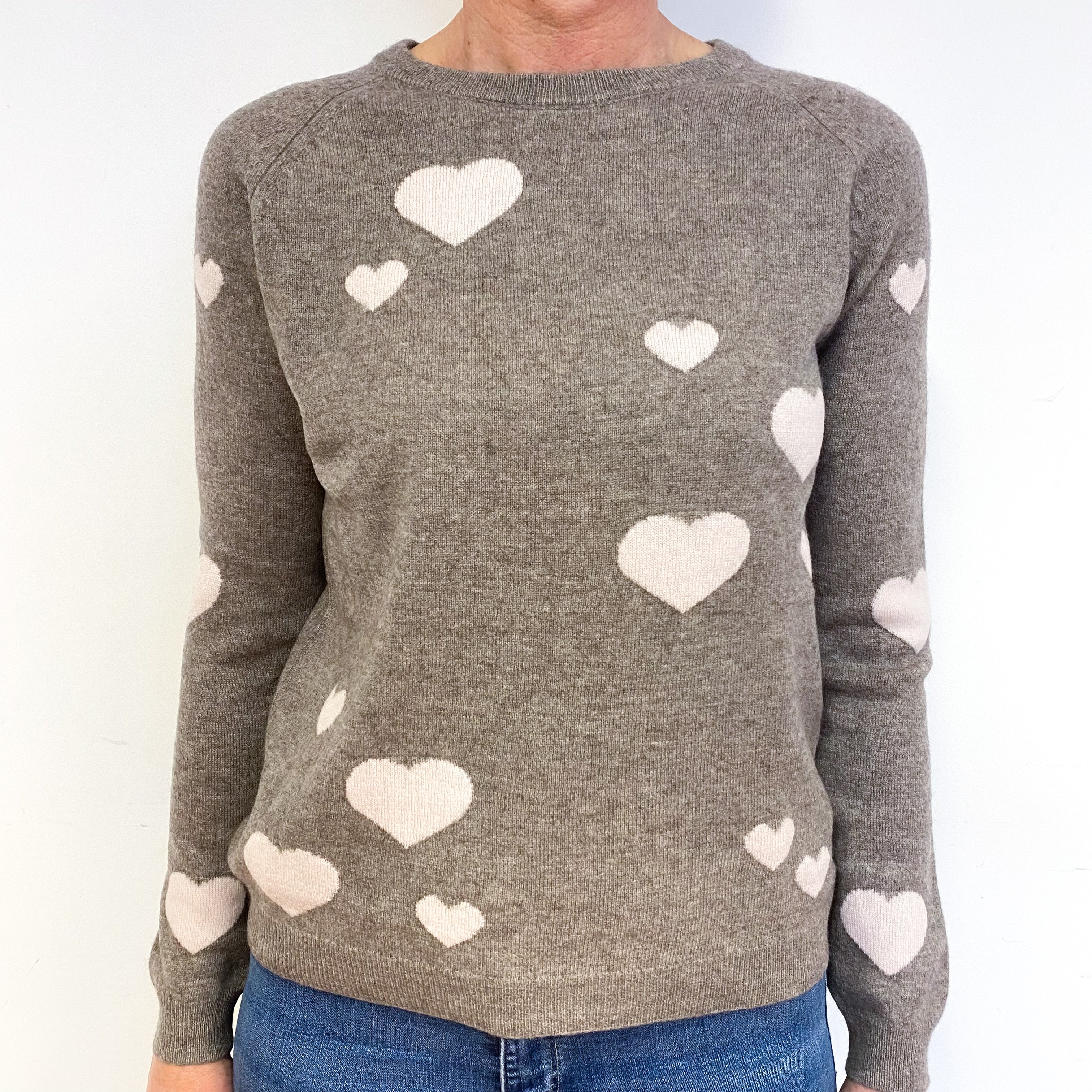 Mink Brown Love Heart Cashmere Crew Neck Jumper Medium