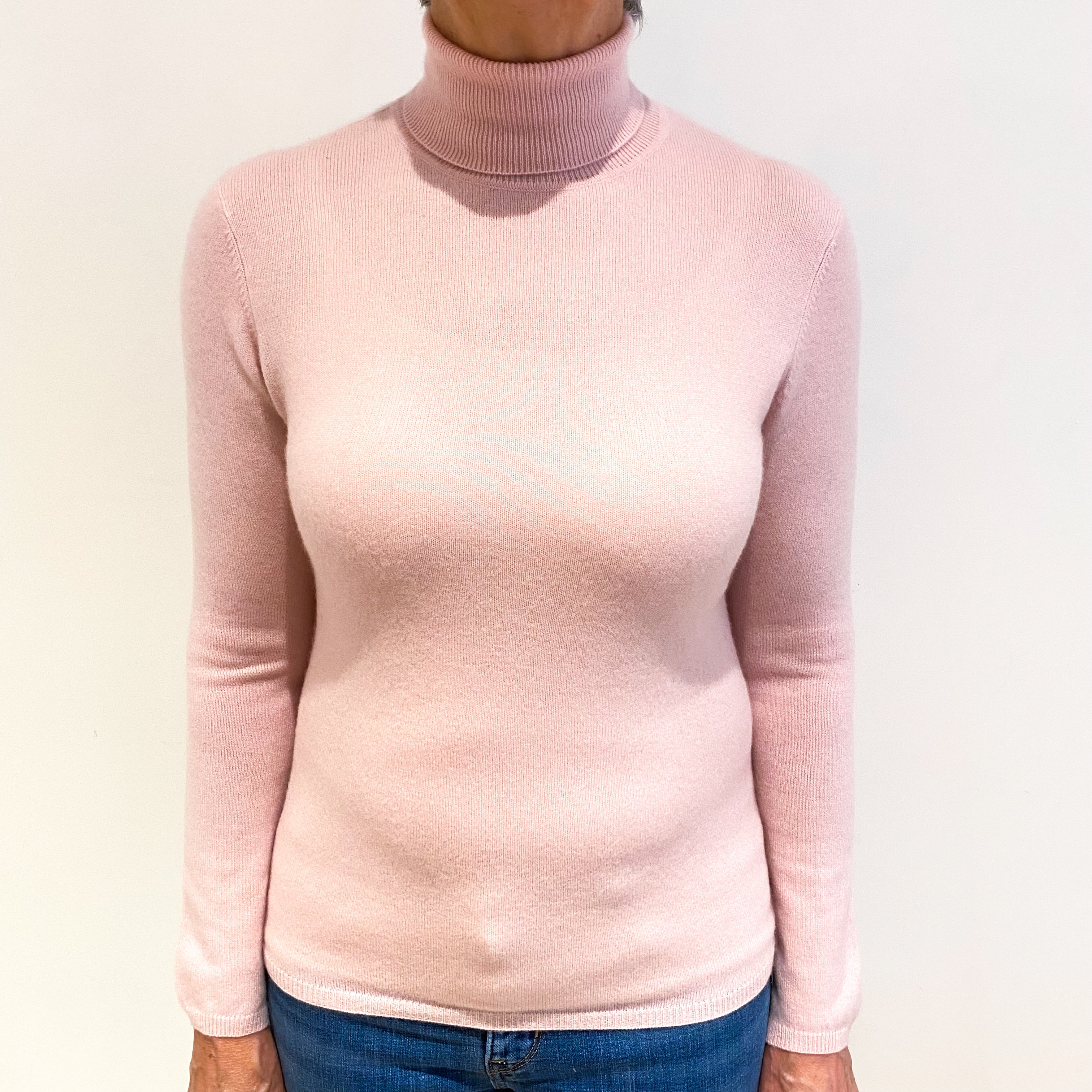 Carnation Pink Cashmere Polo Neck Jumper Medium