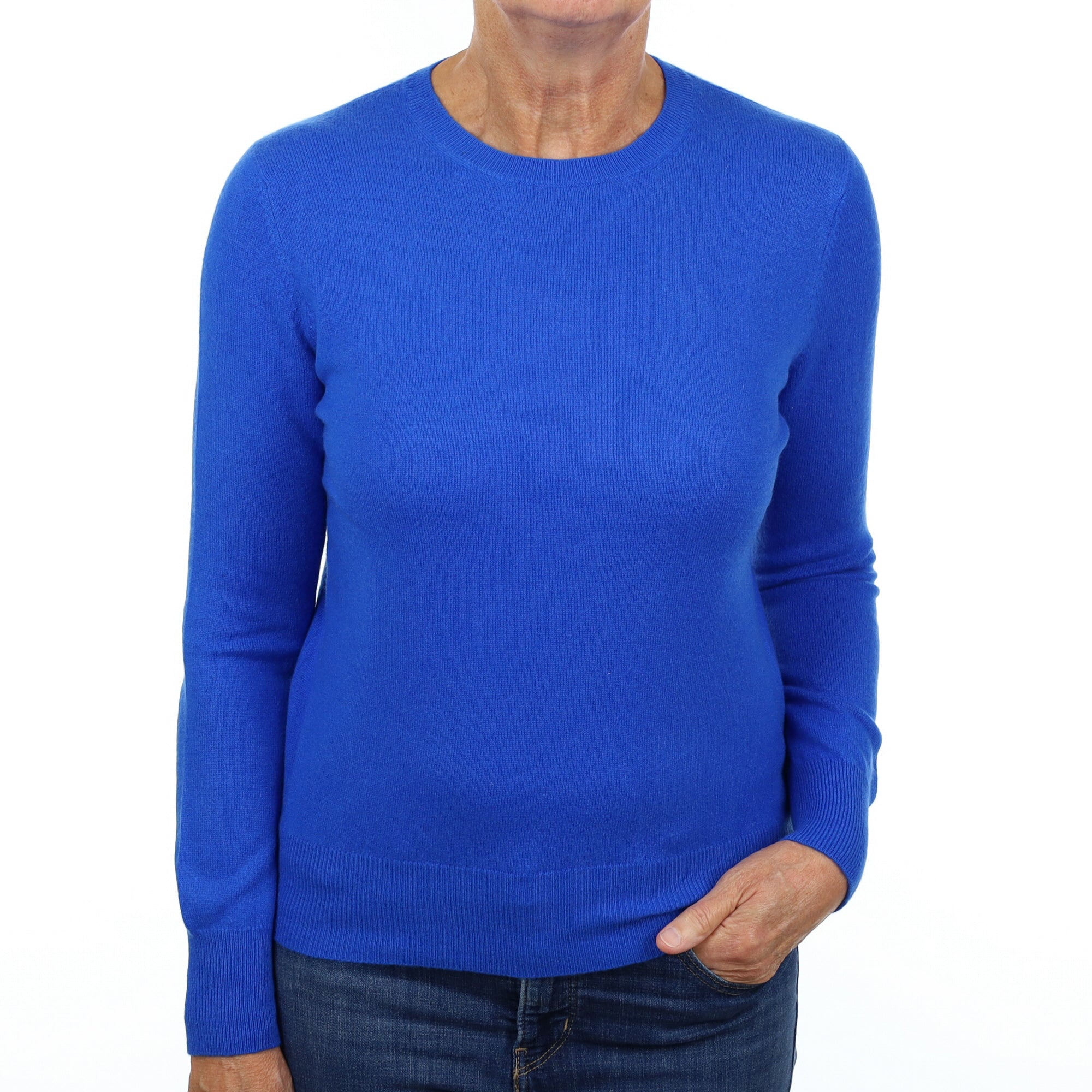Cobalt Blue Cashmere Crew Neck Jumper Medium