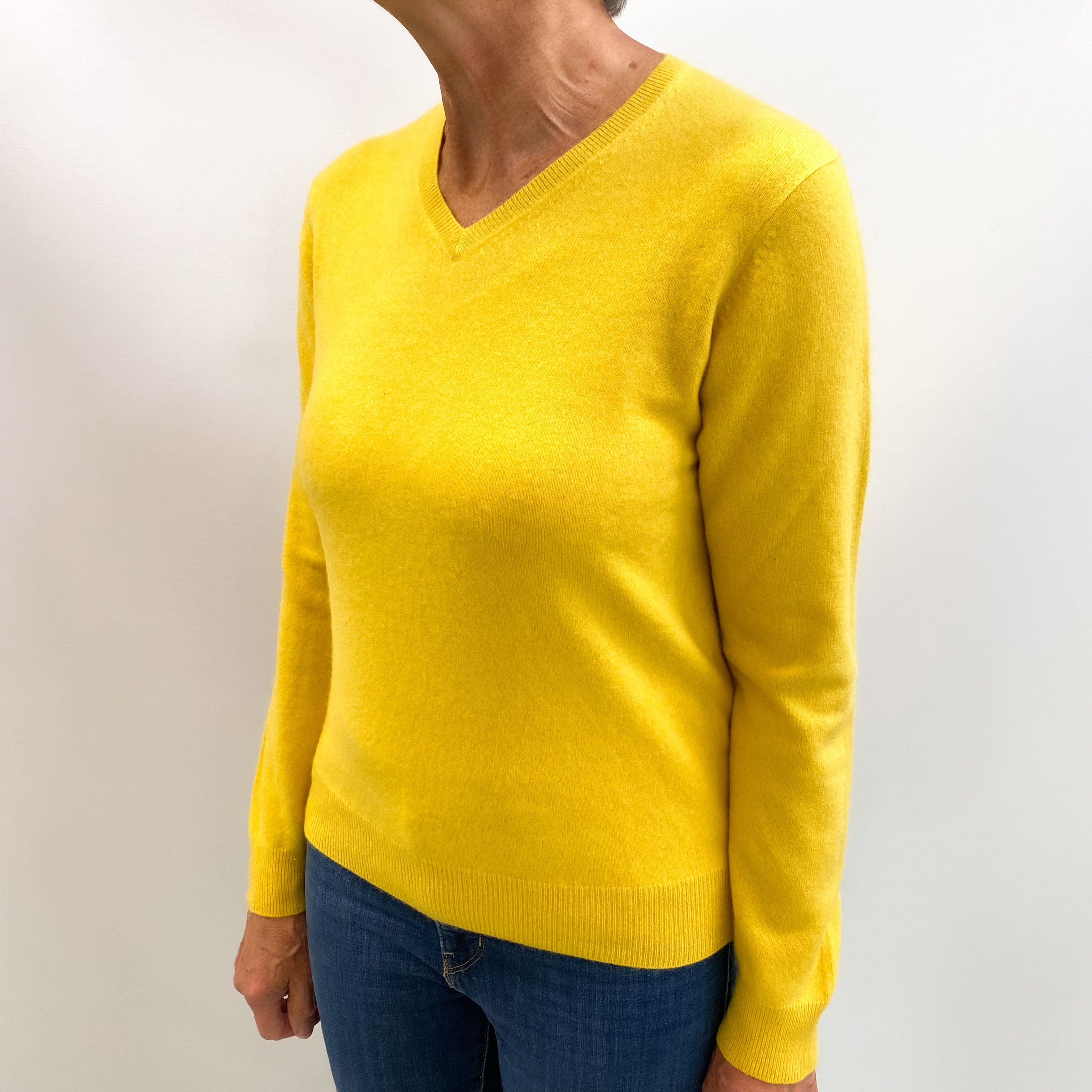 Sunshine Yellow Cashmere V Neck Jumper Medium