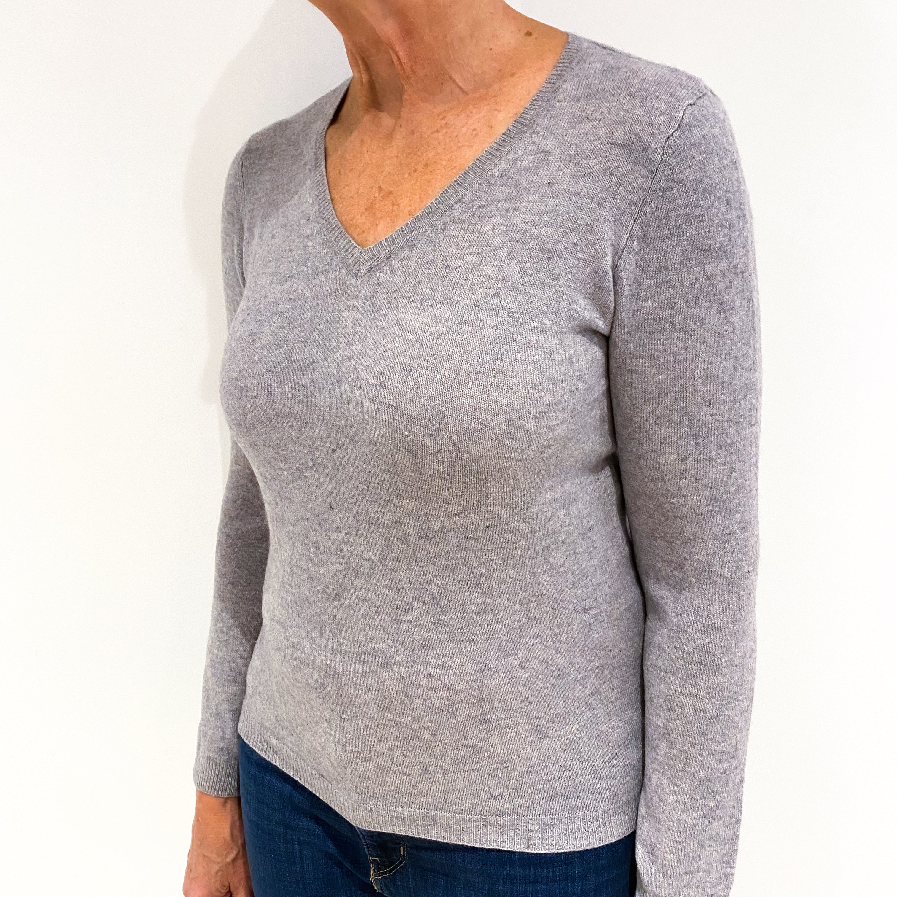 Smoke Grey Cashmere V-Neck Jumper Medium