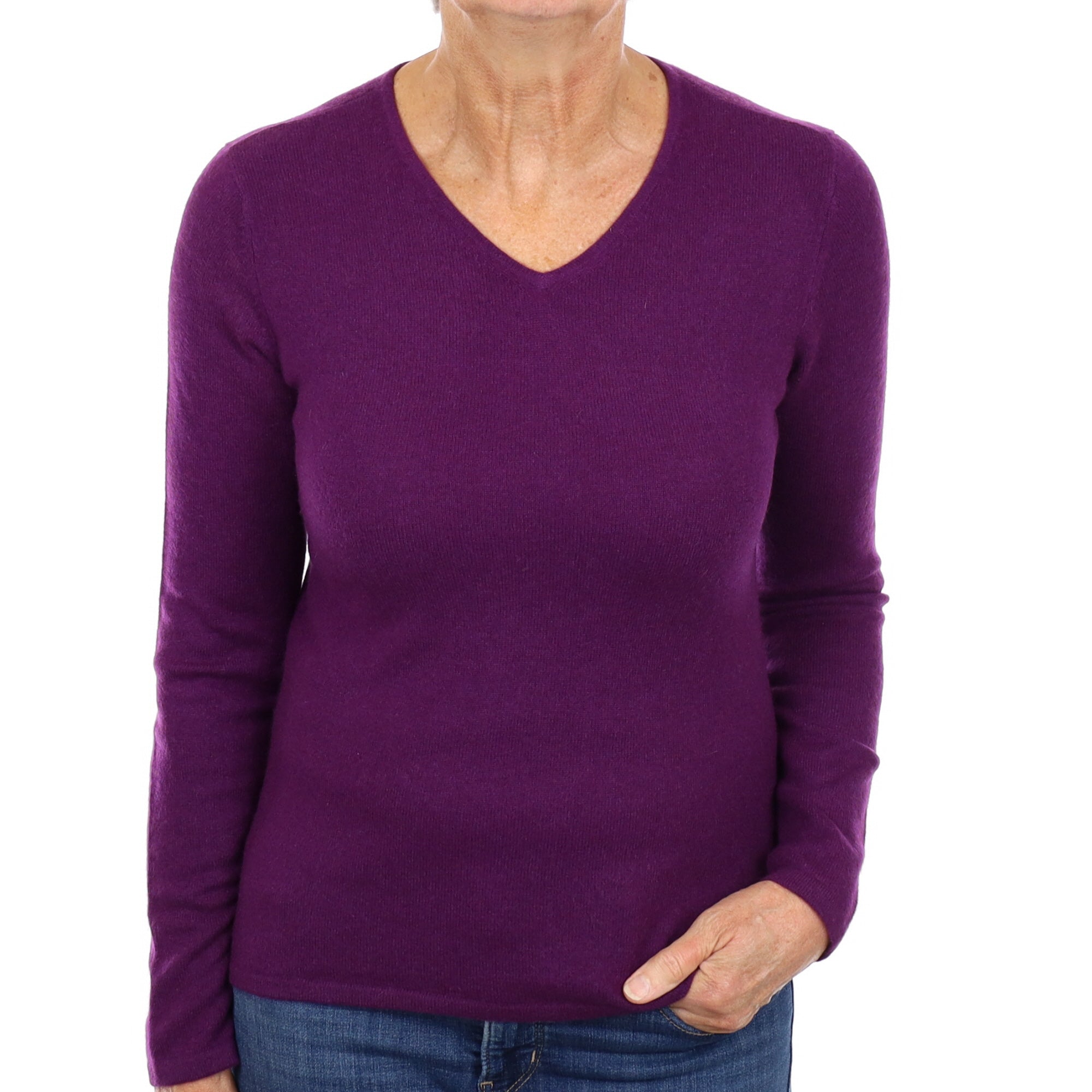 Iris Purple Cashmere V Neck Jumper Medium
