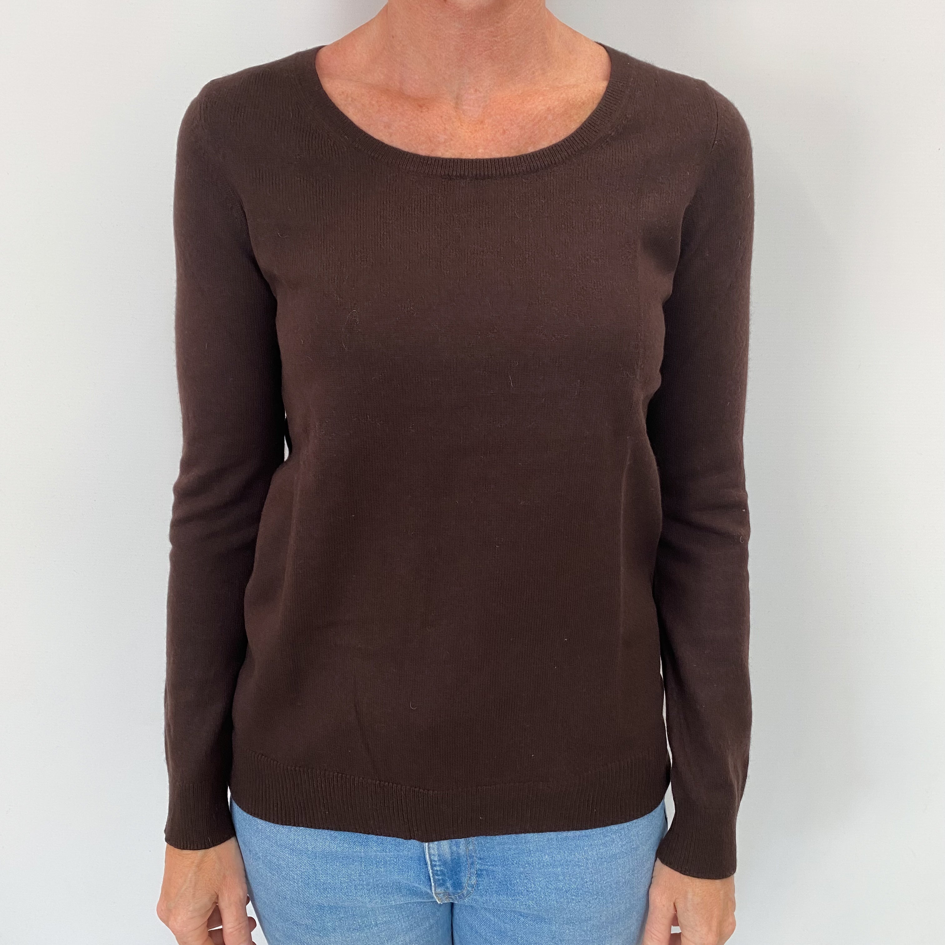 Dark Chocolate Brown Cashmere Scoop Neck Jumper Small