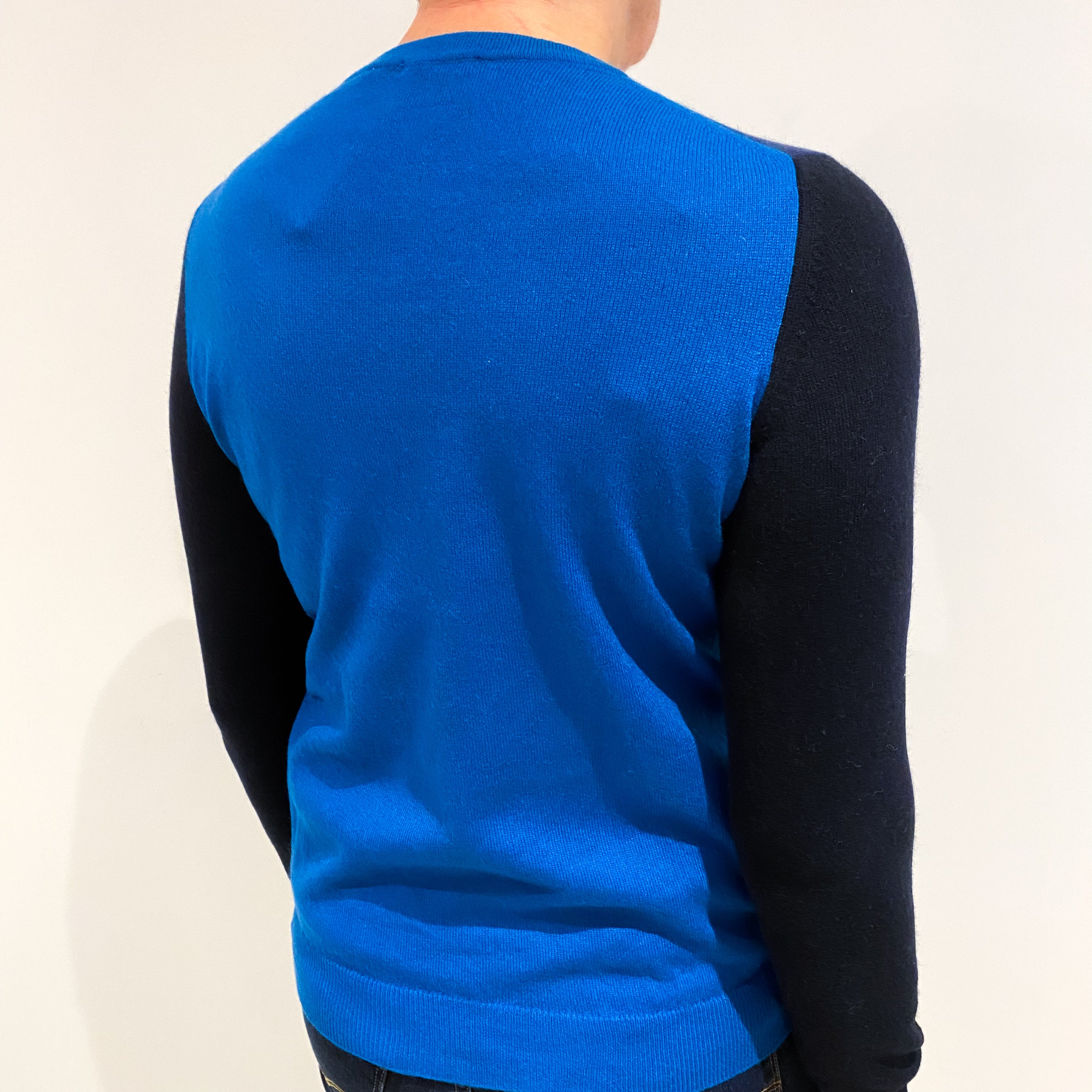 Navy Teal and French Navy Cashmere V Neck Jumper Medium