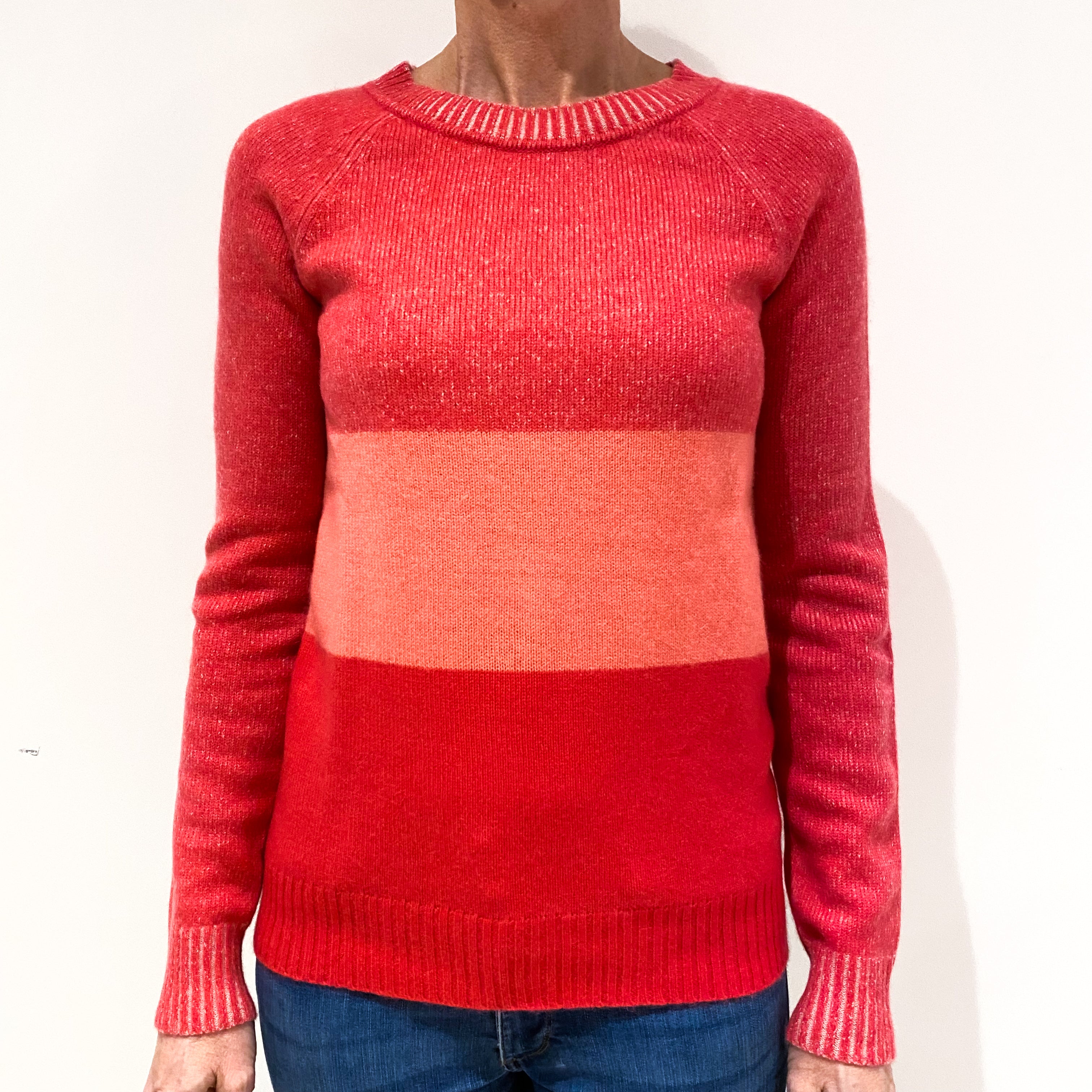 Pink Colour Block Cashmere Crew Neck Jumper Small Petite