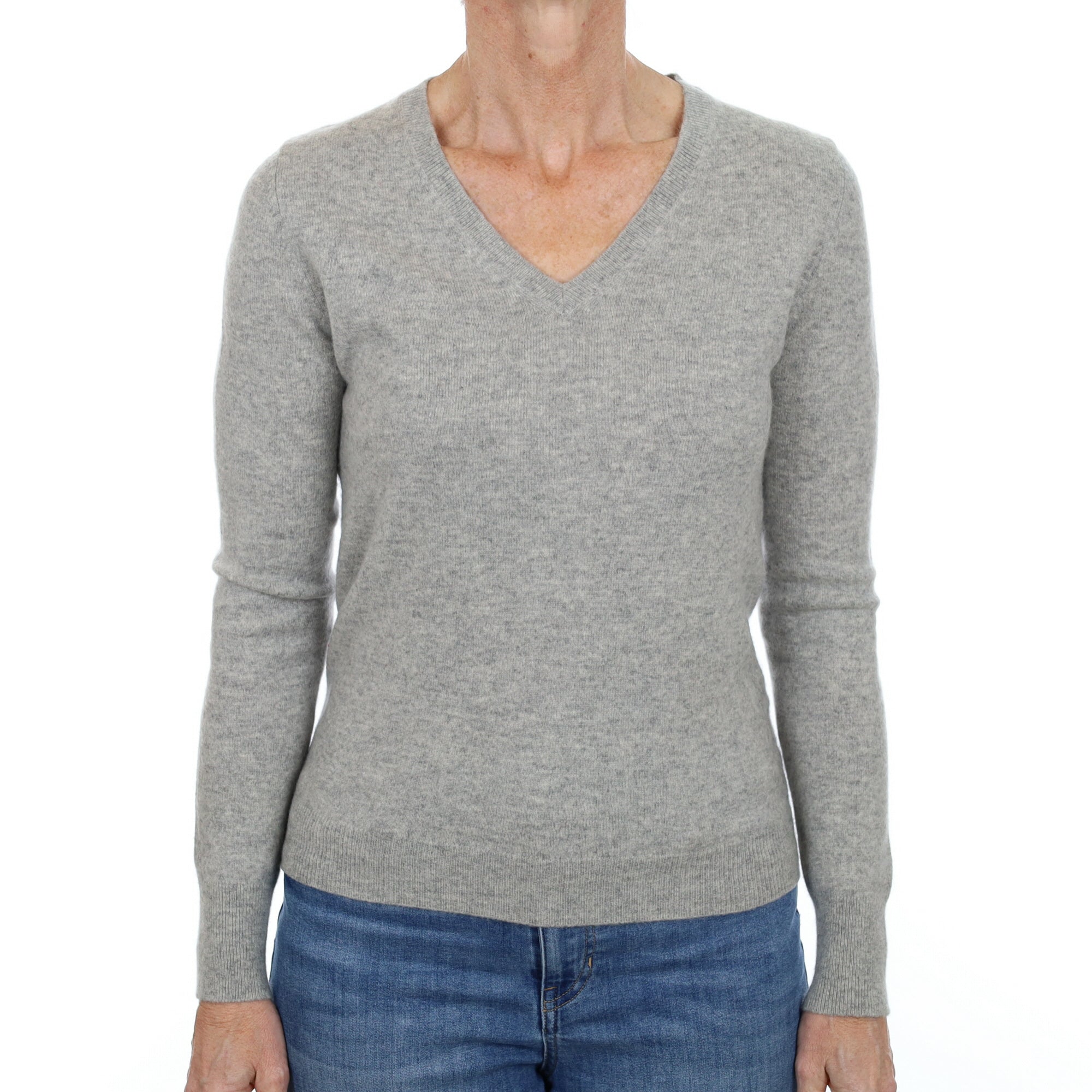 Smoke Grey Cashmere V Neck Jumper Small