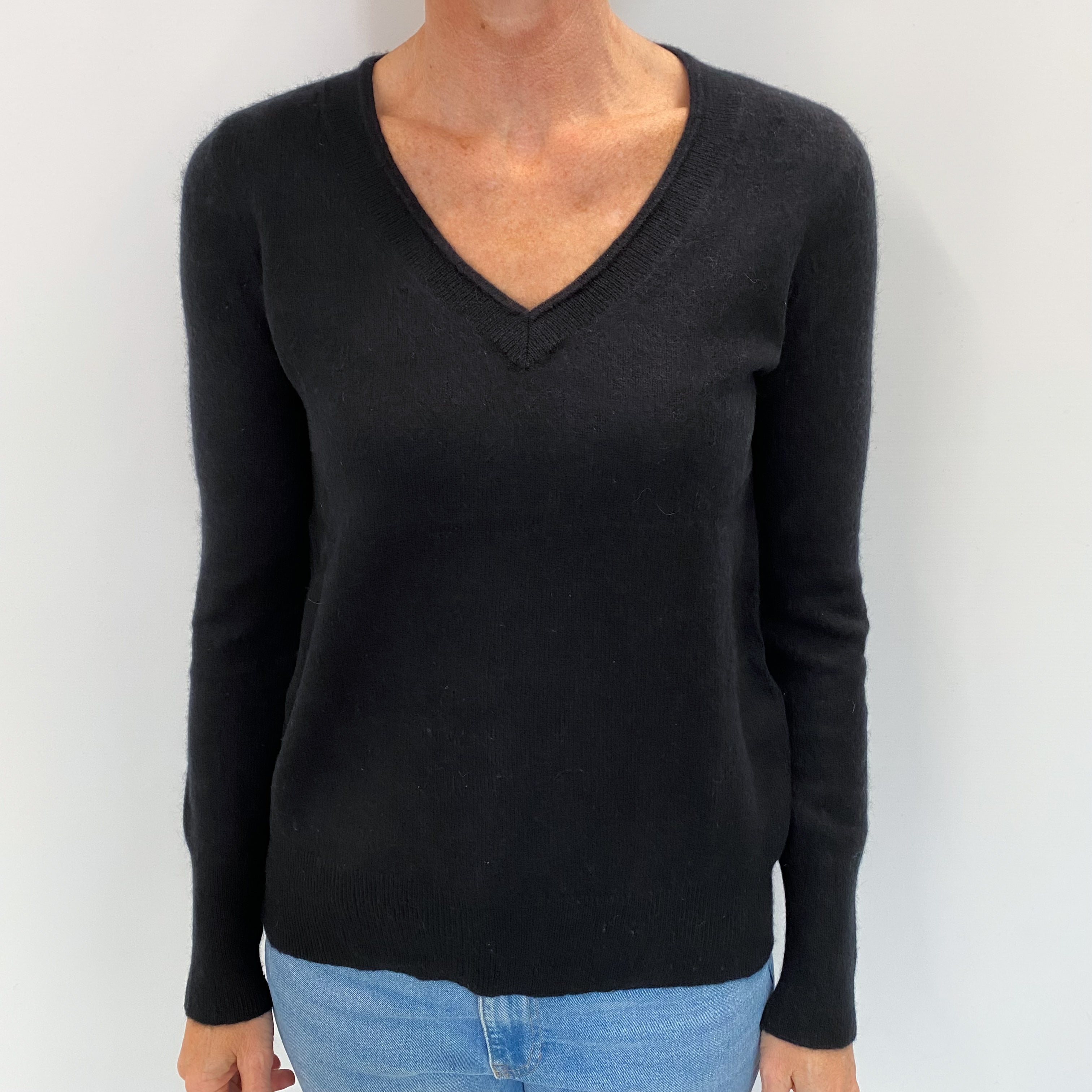 Black Cashmere V Neck Jumper Small