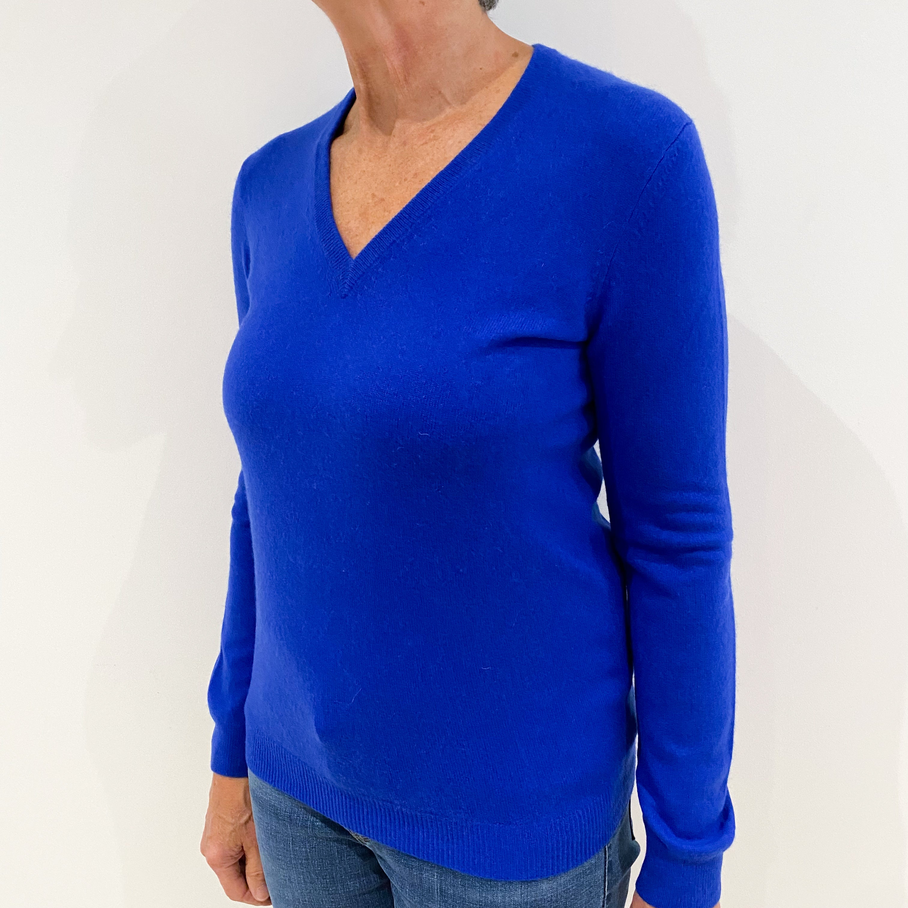 Cobalt Blue Cashmere V-Neck Jumper Medium