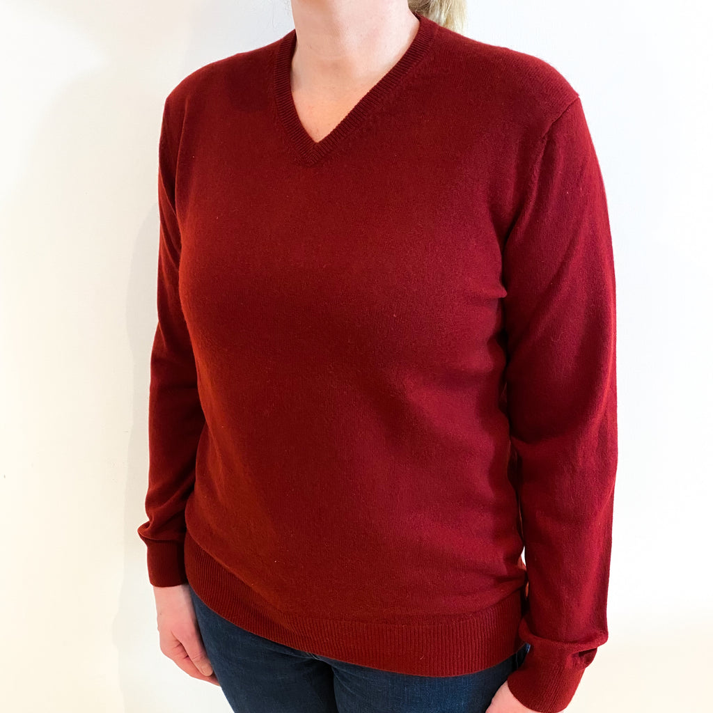 Maroon Red Cashmere V Neck Jumper Large
