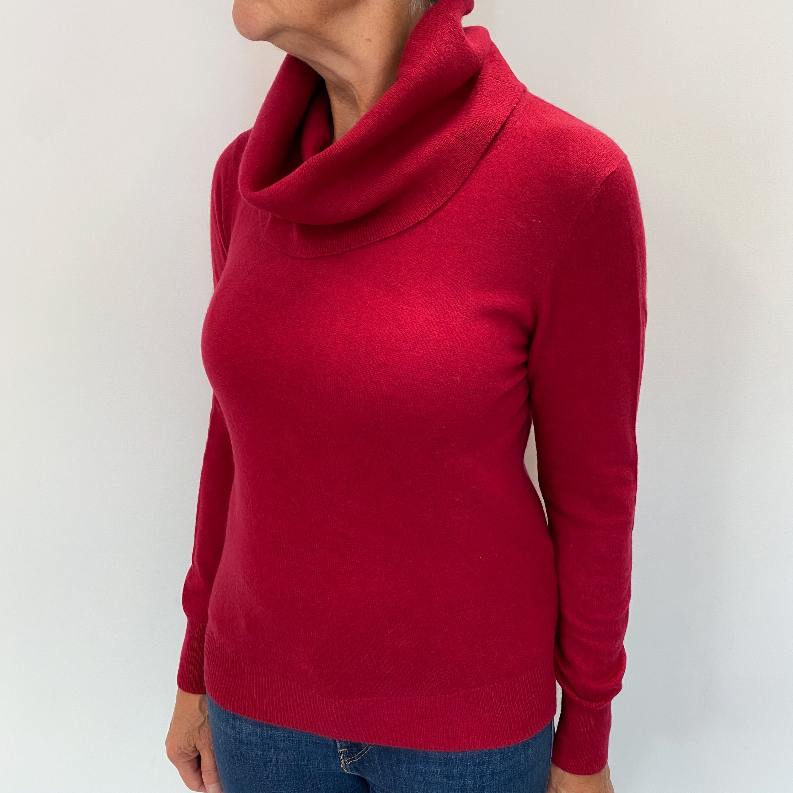 Crimson Red Cashmere Cowl Neck Jumper Medium