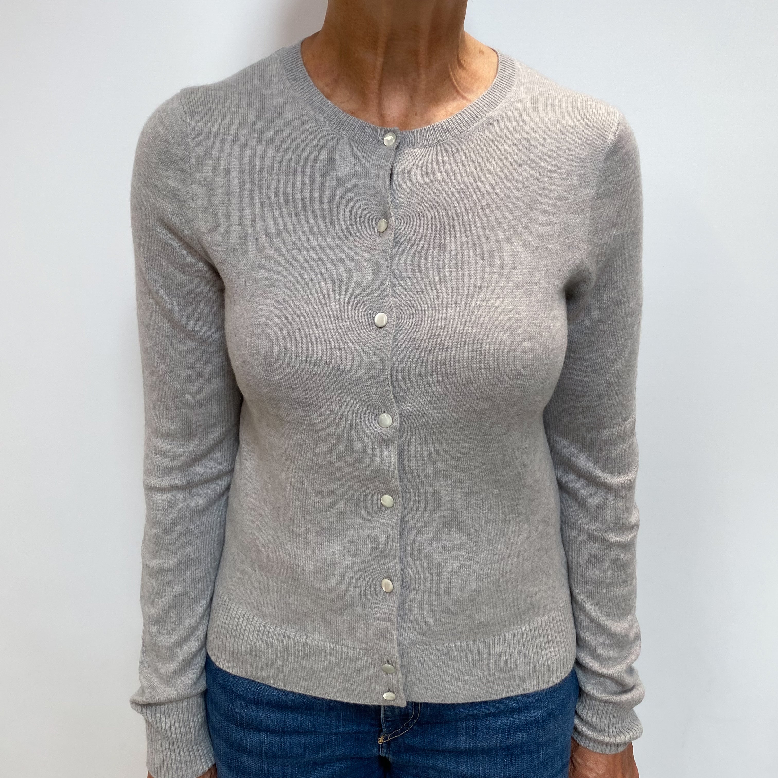 Smoke Grey Cashmere Crew Cardigan Medium