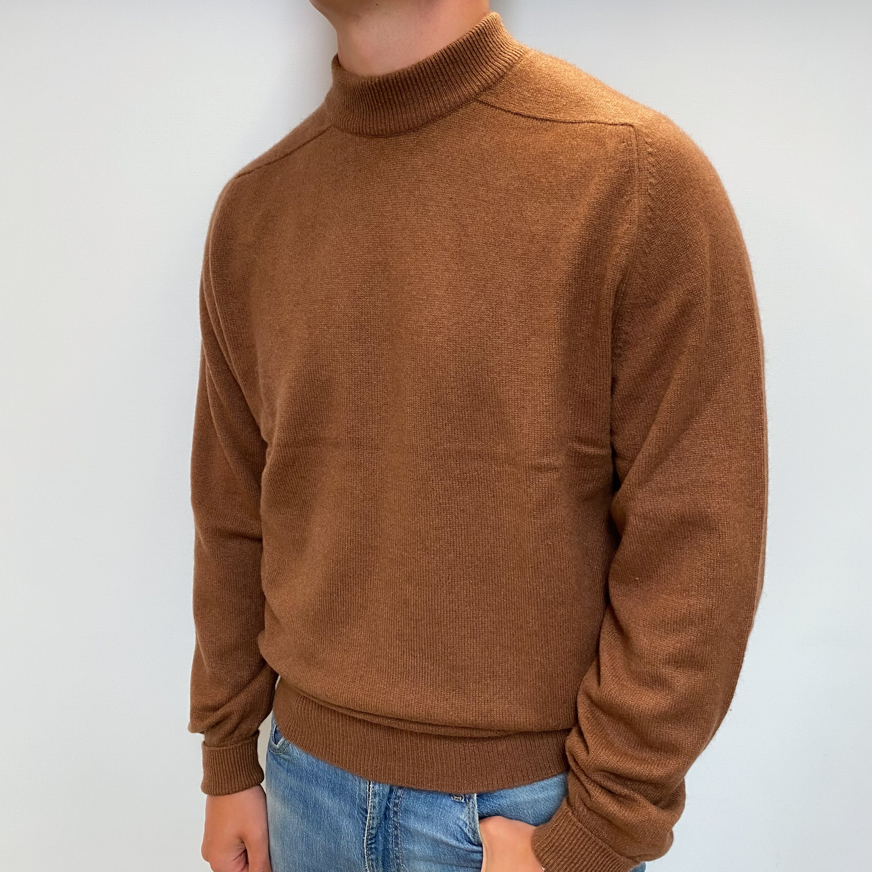 Men's Johnstons Umber Brown Cashmere Turtle Neck Jumper XXL