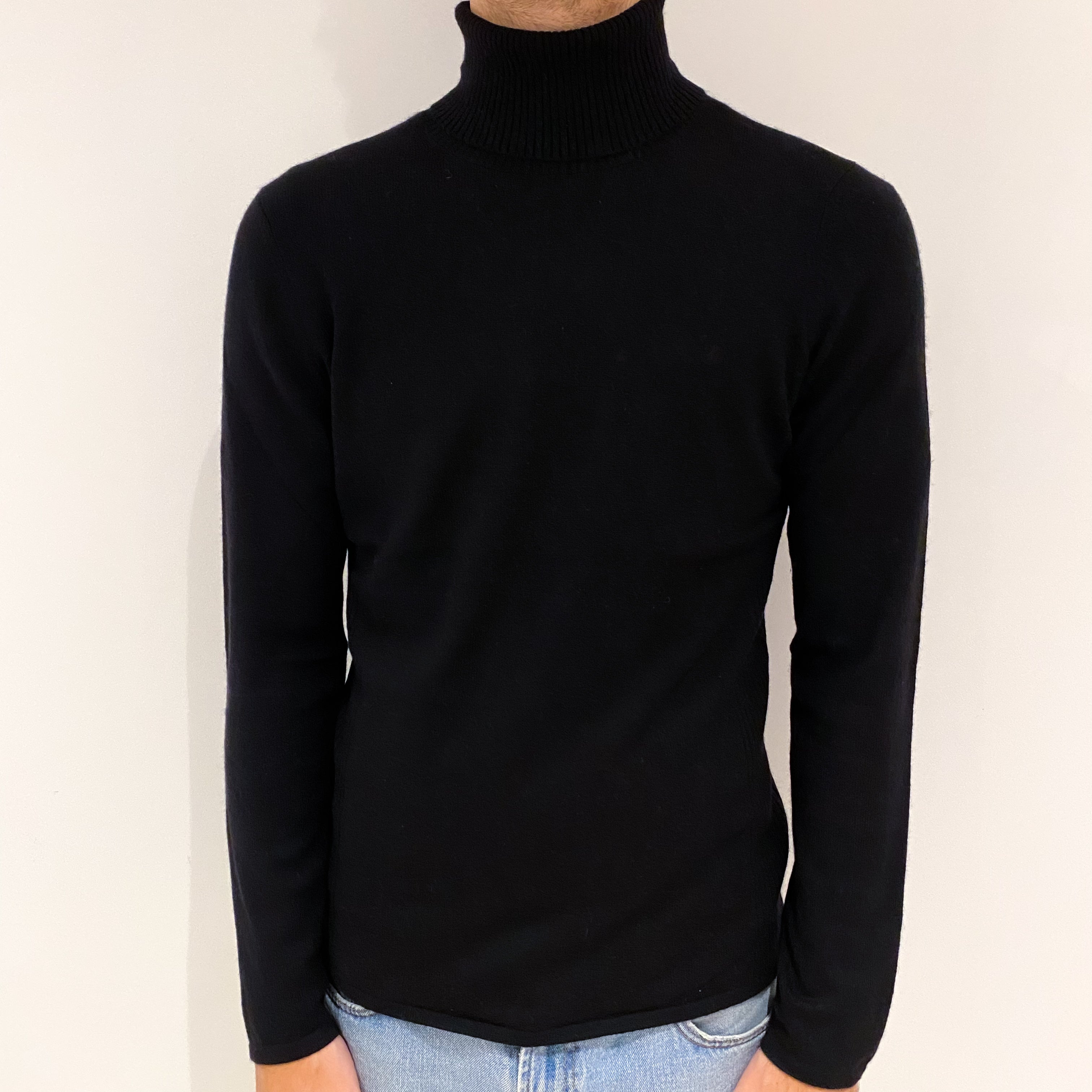 Men's Black Cashmere Polo Neck Jumper Large