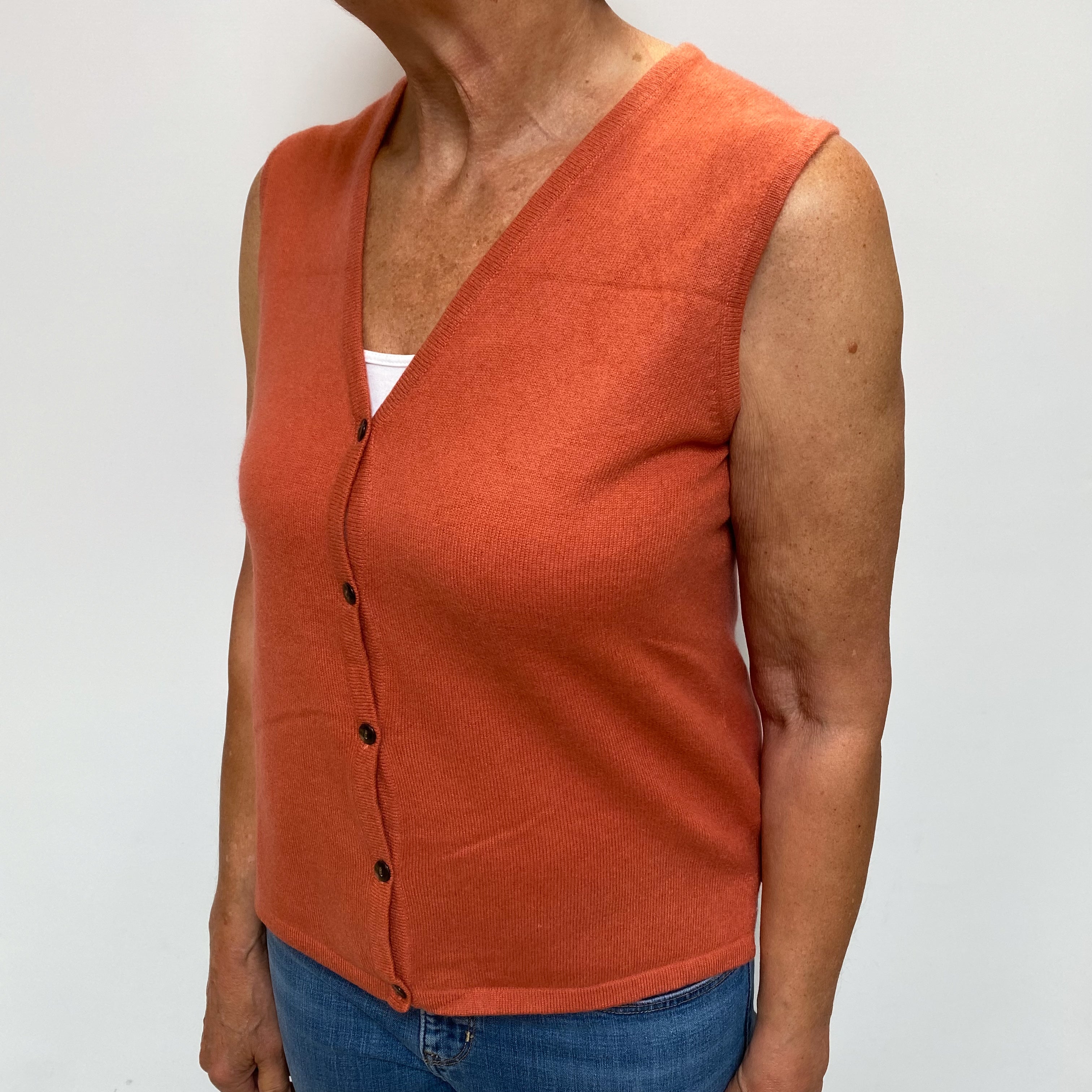 Sienna Orange Cashmere Sleeveless V Neck Cardigan Medium