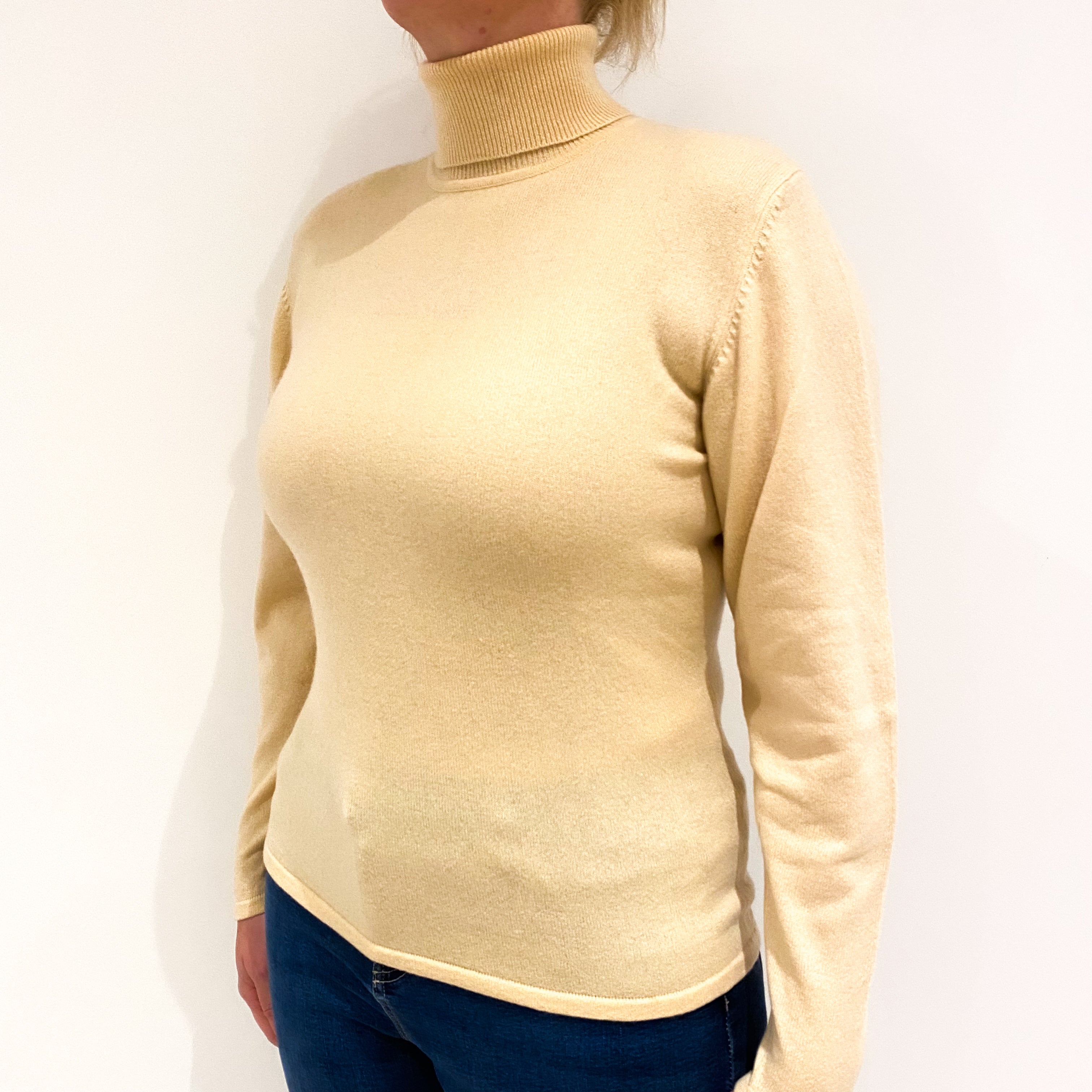 Palest Apricot Cashmere Polo Neck Jumper Large